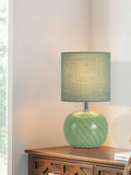 Searchlight Green table lamp with swirling glass and linen shade, imported from the UK