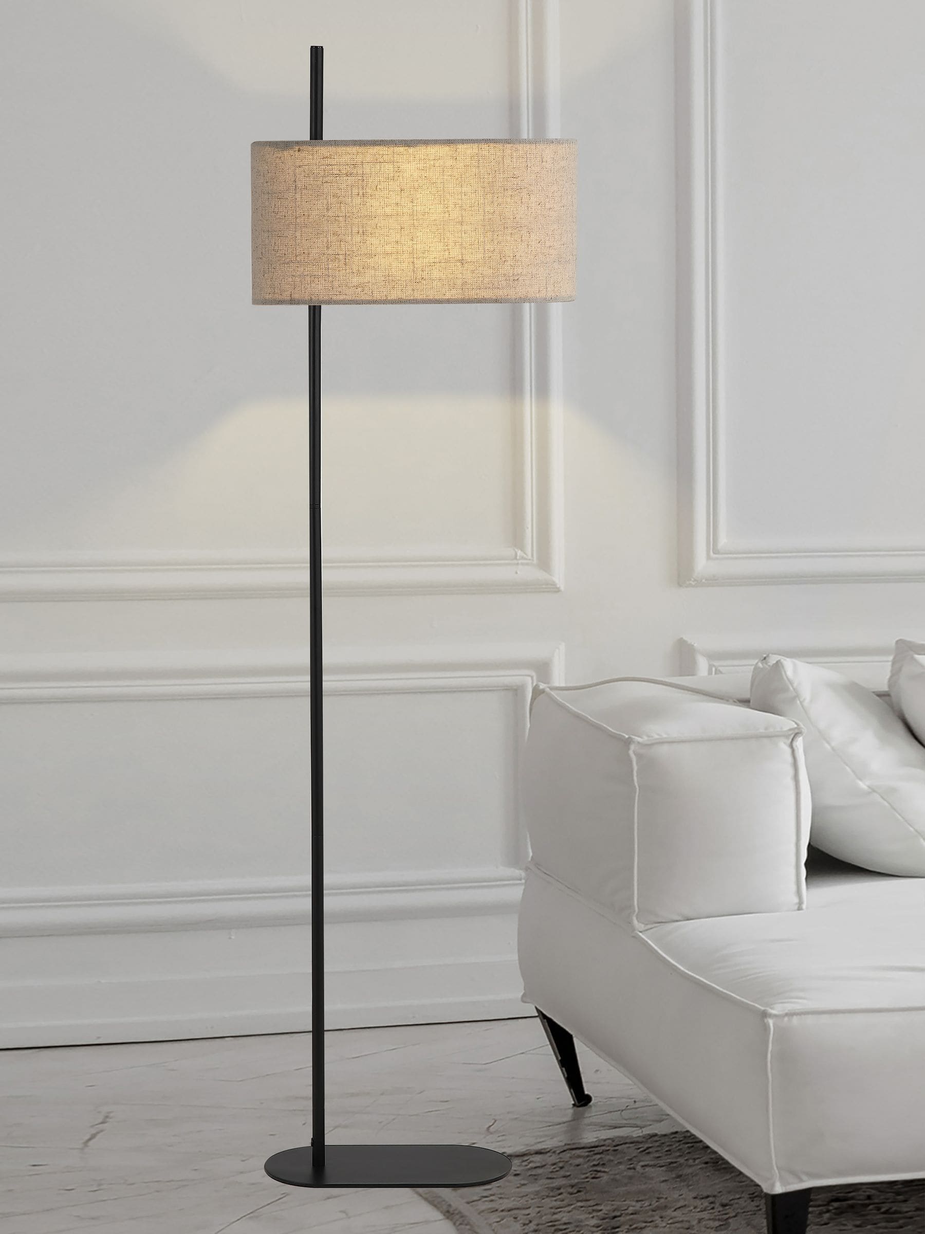 Searchlight floor lamp matte black linen shade 142cm - British product