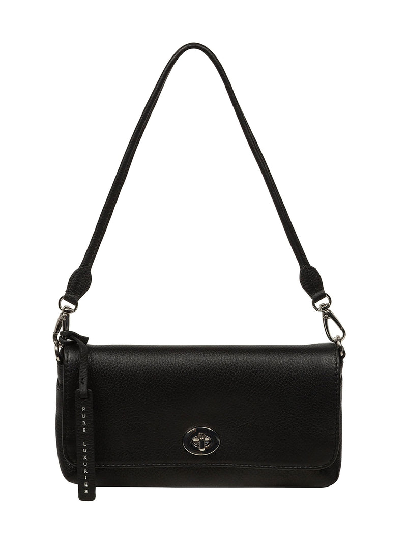 Pure Luxuries London Christabel black leather cross-body bag, UK version