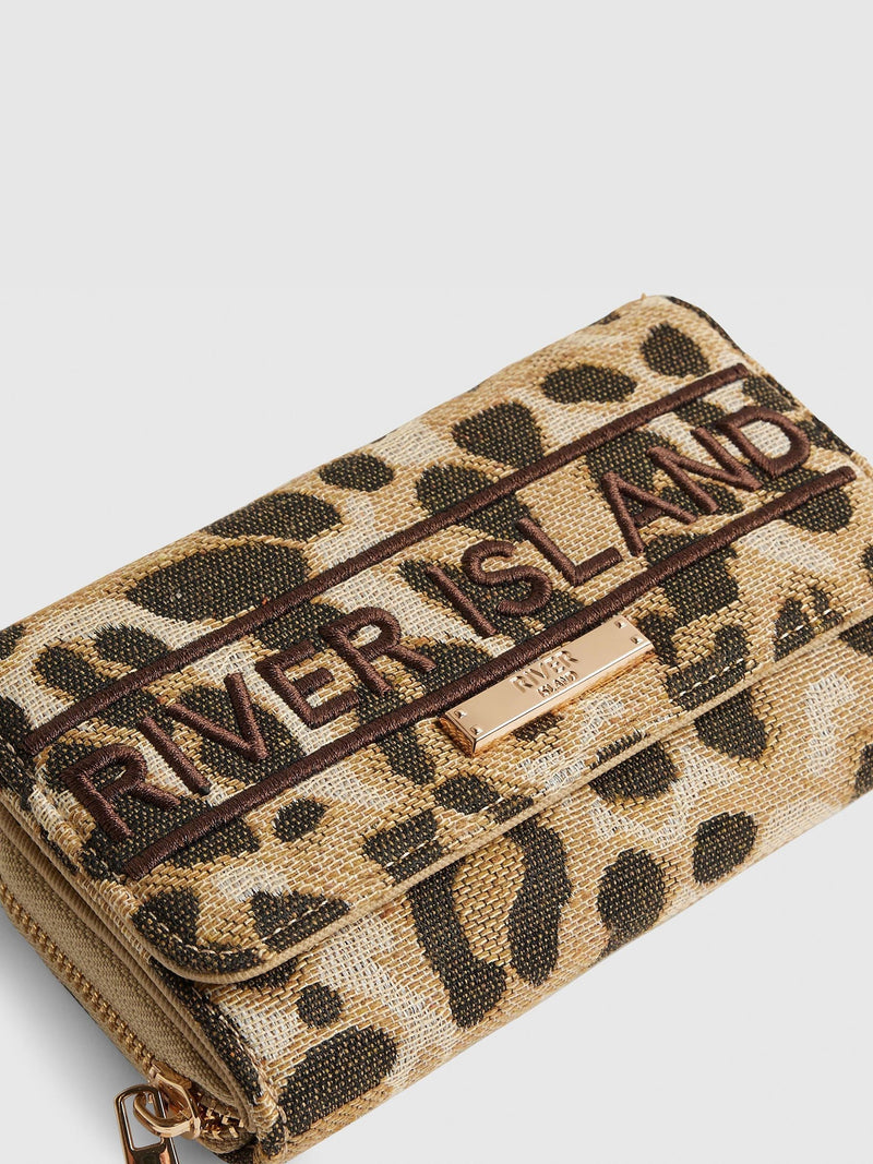 River Island brown leopard flap zip purse (British brand)