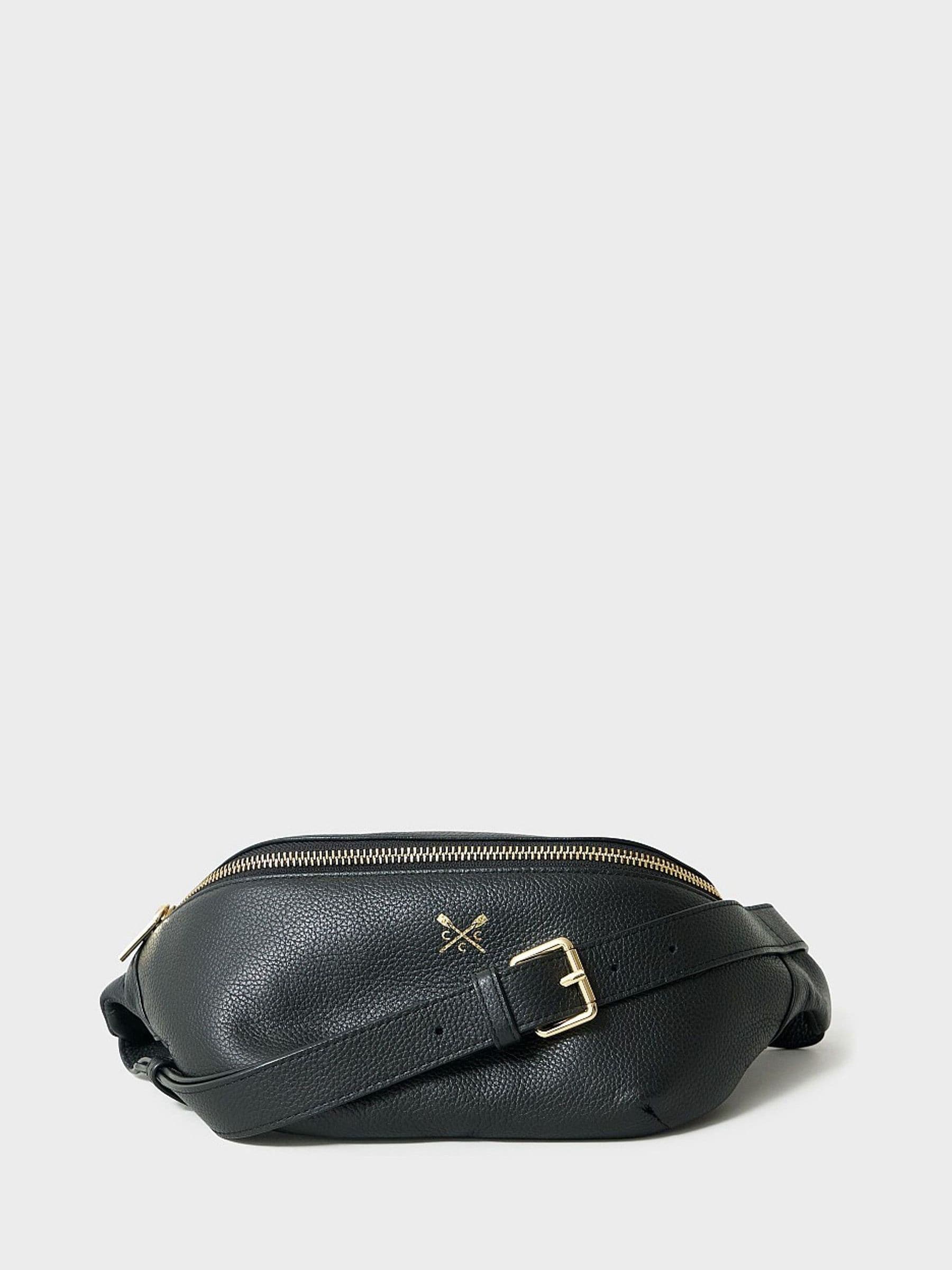 Crew Clothing black leather belt bag, imported from the UK