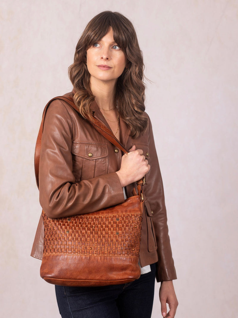 Lakeland Leather Storrs woven cross-body bag in brown - British product