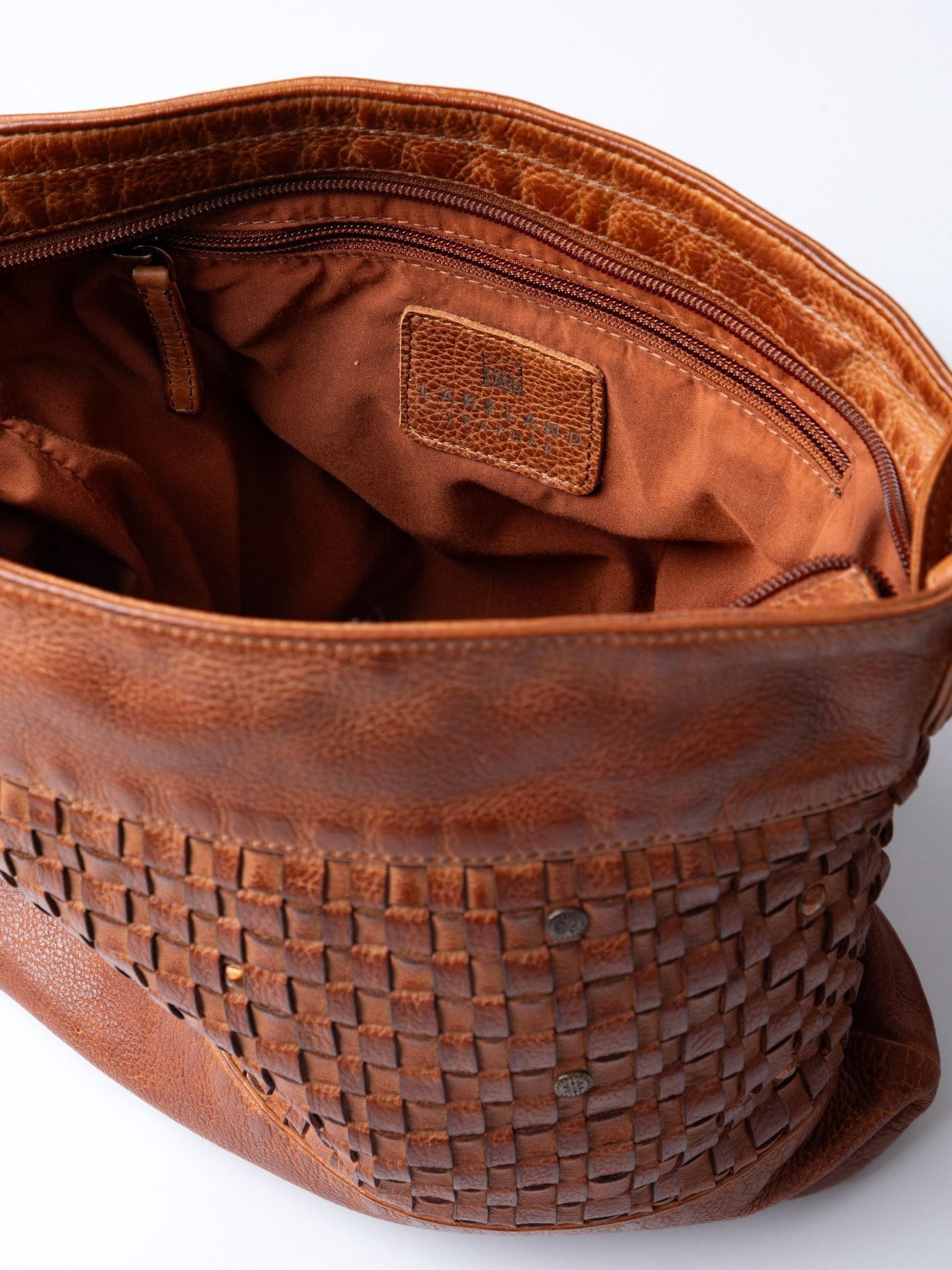 Lakeland Leather Storrs woven cross-body bag in brown - British product