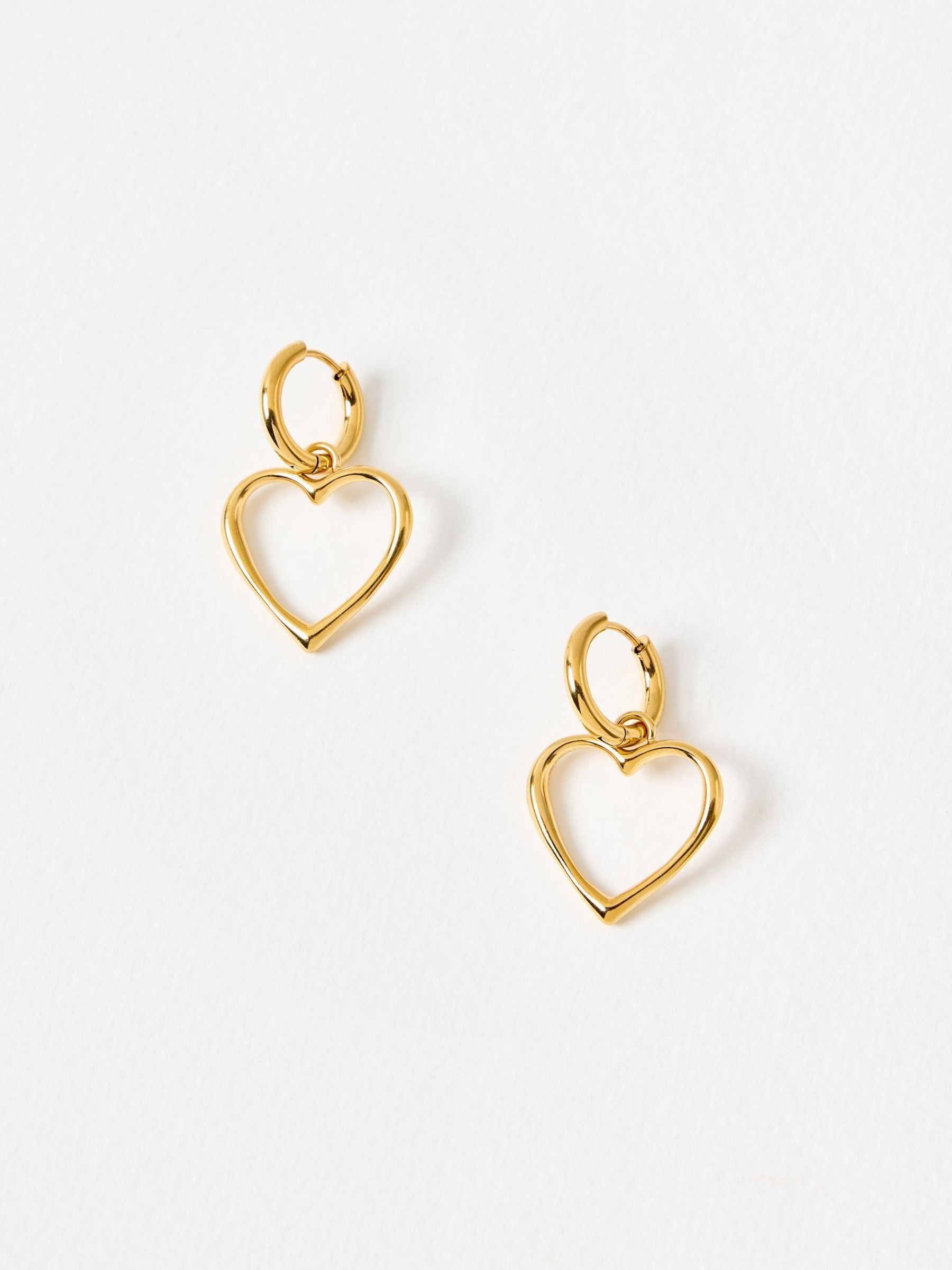 Oliver Bonas gold tone Danica heart drop earrings - British product