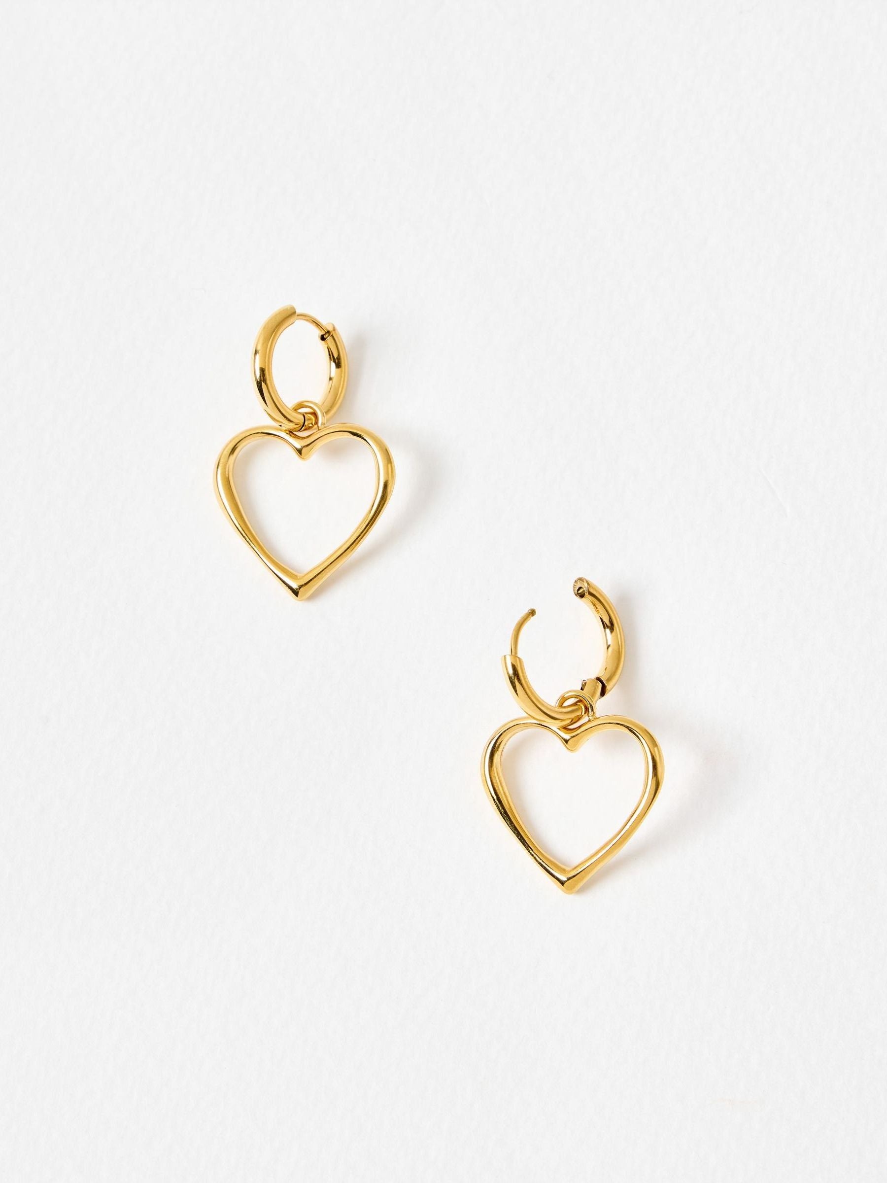 Oliver Bonas gold tone Danica heart drop earrings - British product