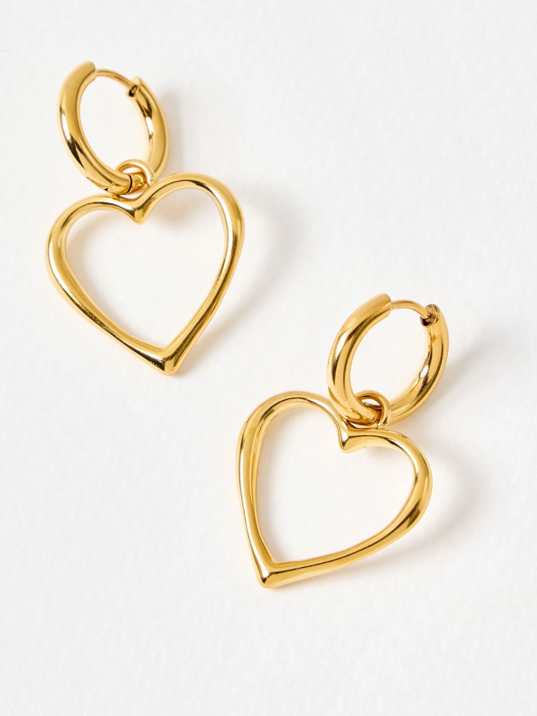 Oliver Bonas gold tone Danica heart drop earrings - British product