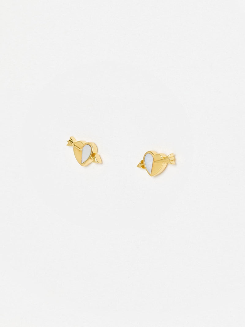 Oliver Bonas Gold Amor mother of pearl heart and arrow stud earrings, UK version