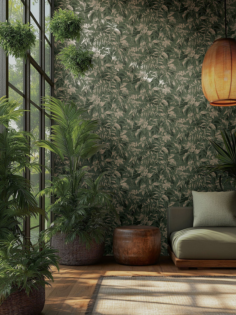 Galerie Green Horizon Tree Leaf wallpaper sample A4 (British brand)