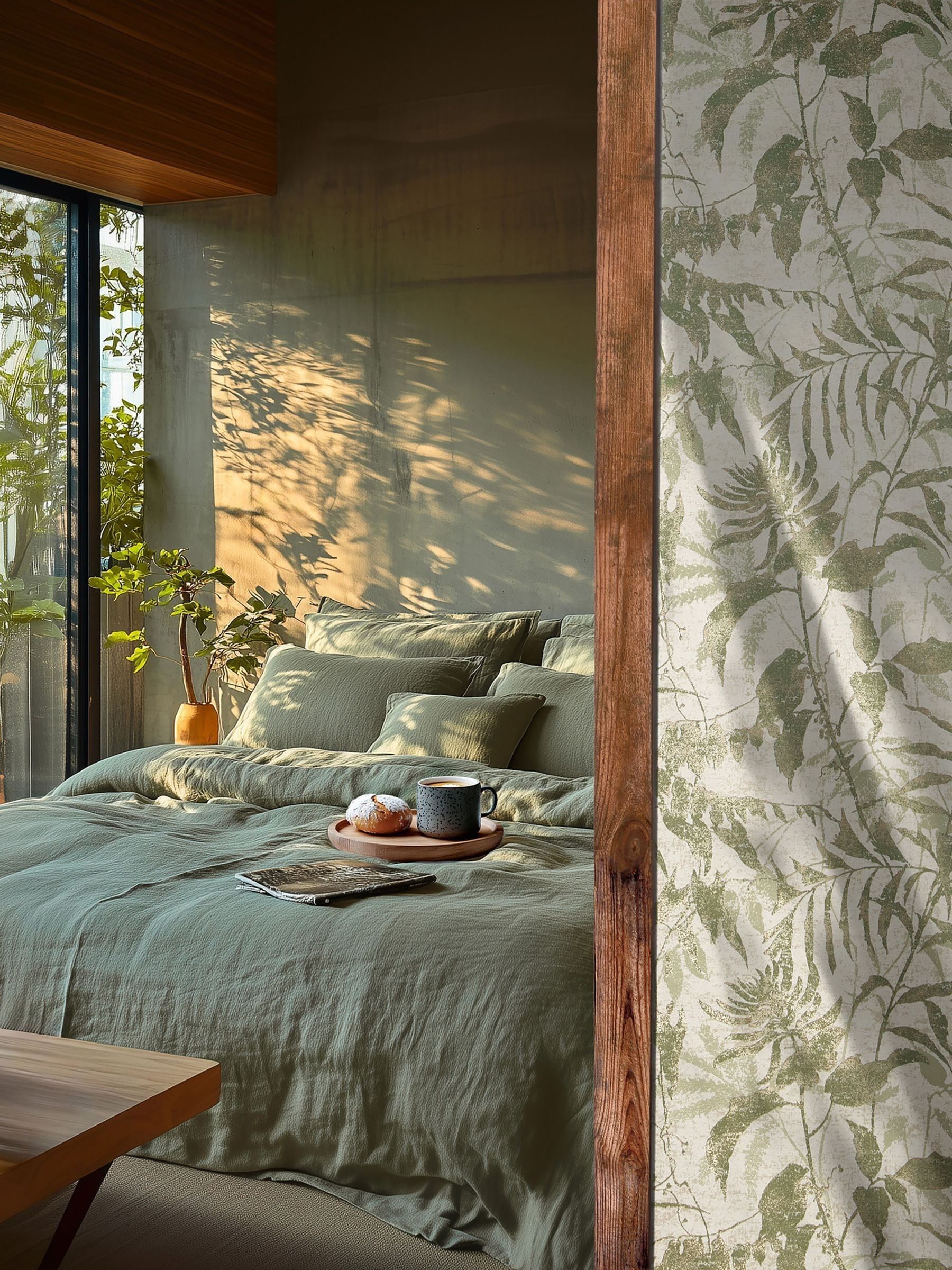 Galerie Wallcoverings Green Horizon Tree Leaf A4 Wallpaper Sample