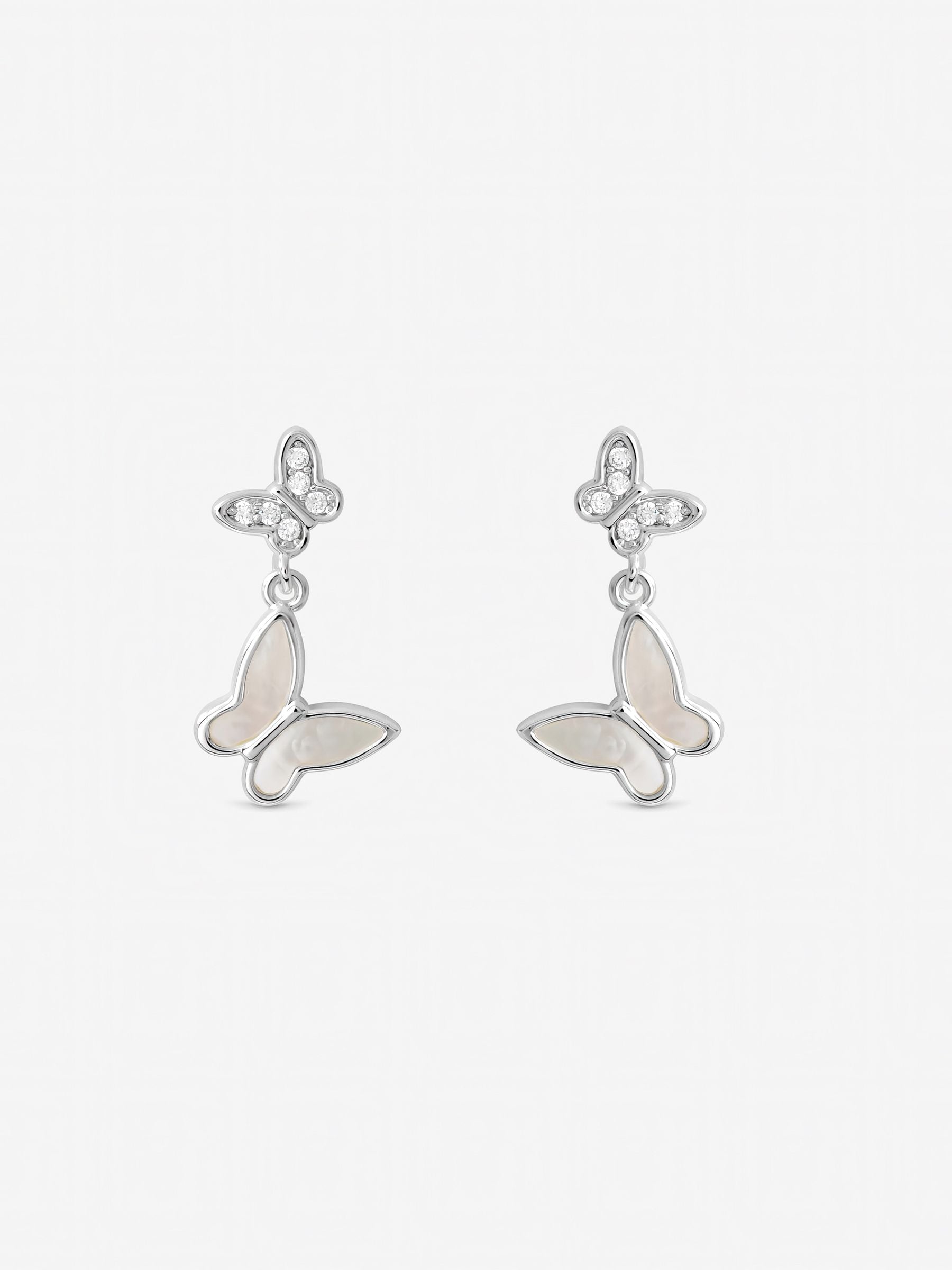 Inicio butterfly double drop earrings with cubic zirconia - British product