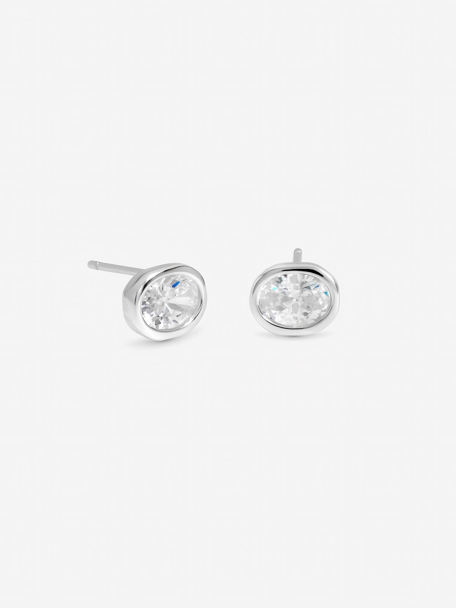 Inicio earrings oval cubic zirconia bezel studs - British product