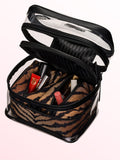 Victoria's Secret Pink and Black Stripe 4 Piece Makeup Bag Set
