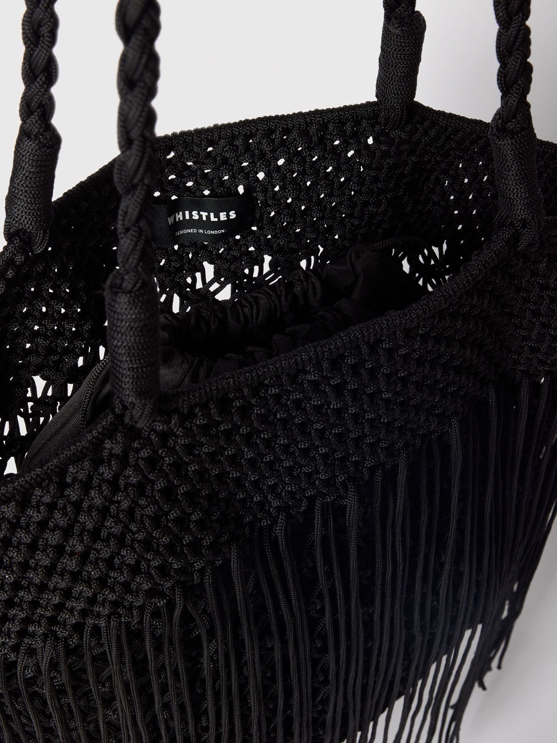 Whistles black crochet fringe bag for women, UK version