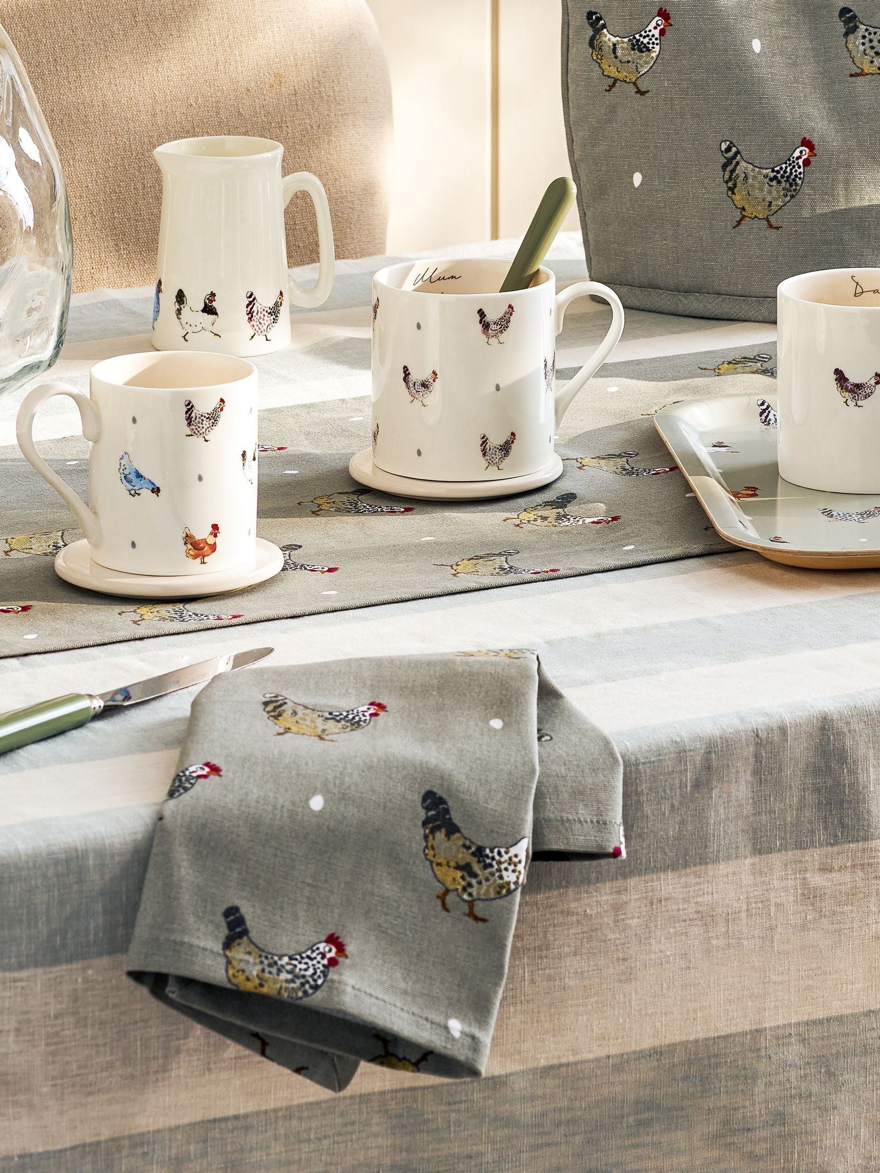 Sophie Allport grey chicken napkins set of 4 (British brand)