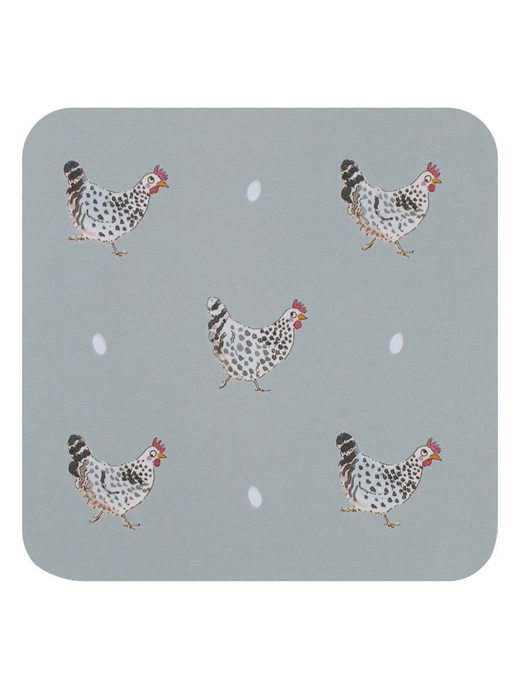 Sophie Allport set of 4 grey chicken coasters 10.5cm (British brand)