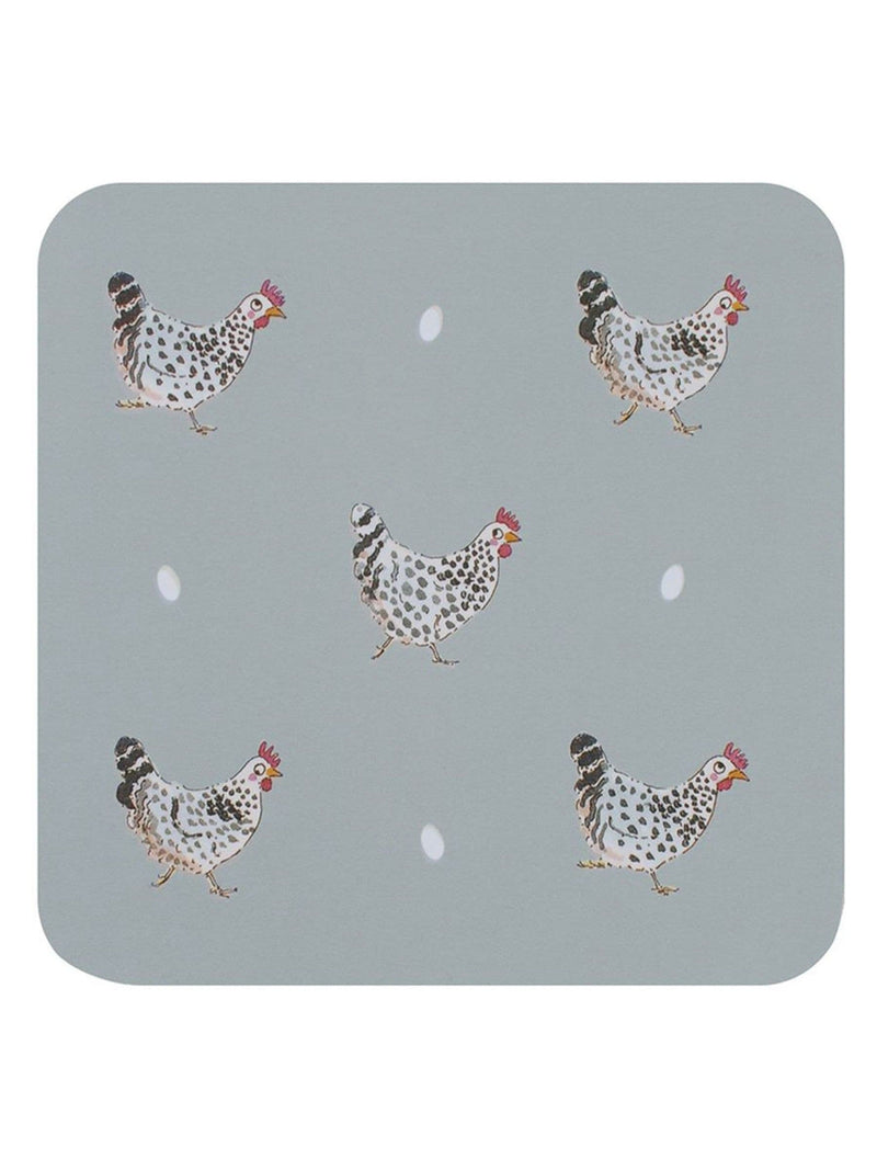 Sophie Allport set of 4 grey chicken coasters 10.5cm (British brand)
