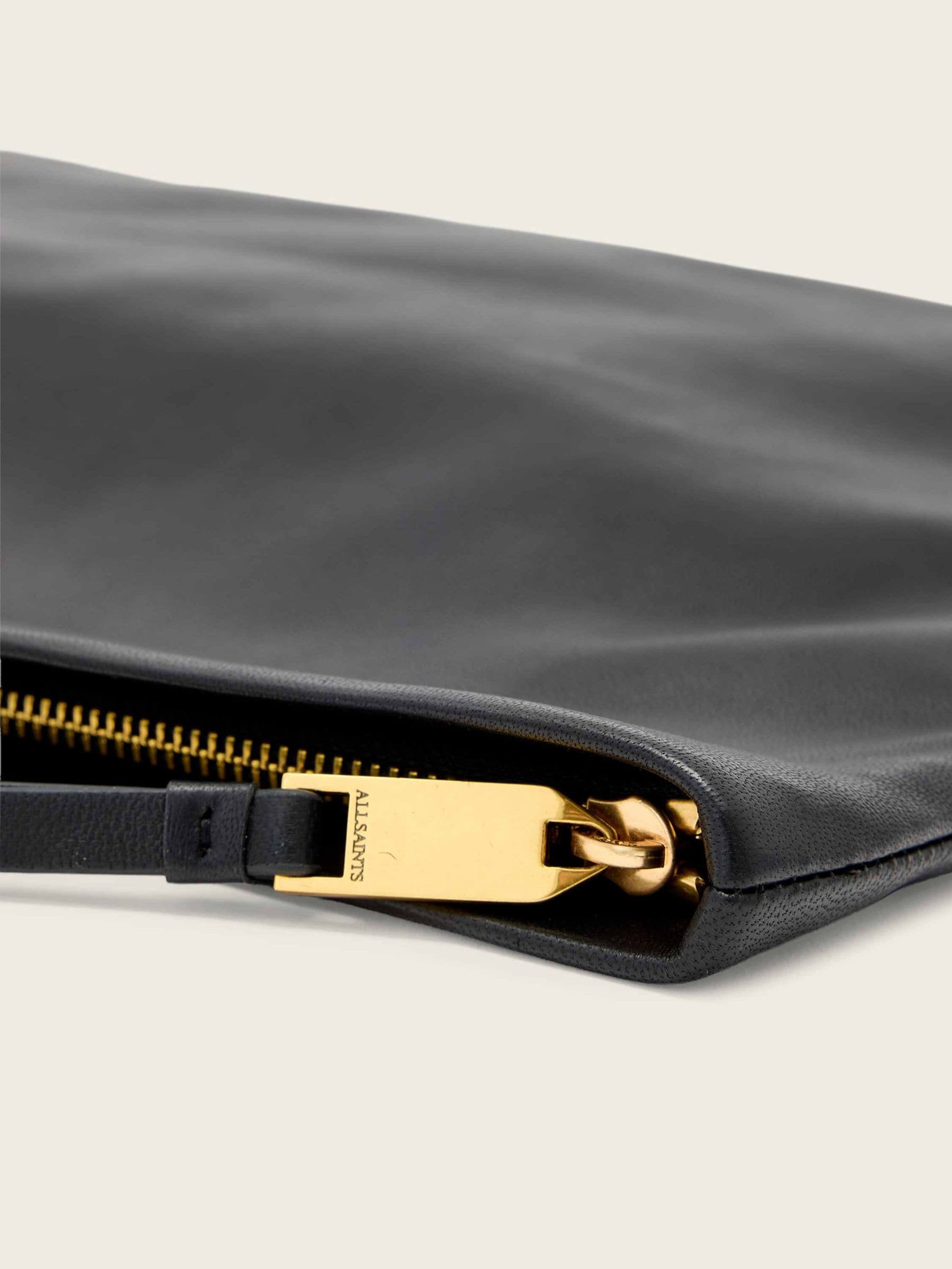 AllSaints Bettina black leather clutch, imported from the UK