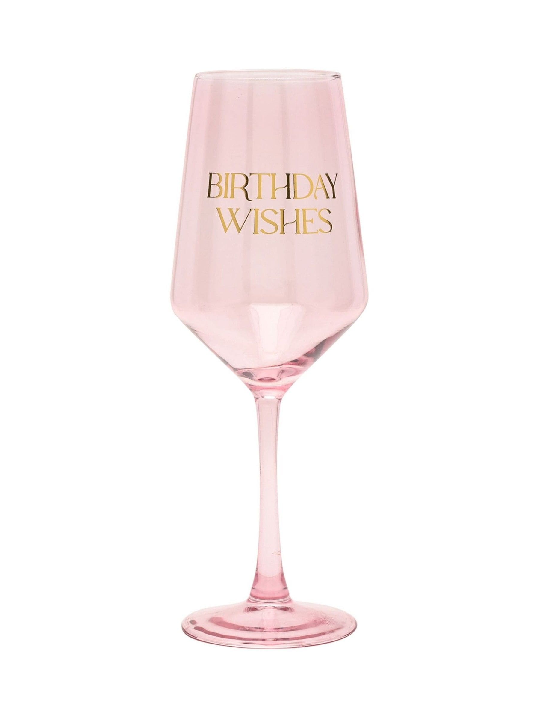 Widdop pink wine glass with Birthday Wishes decal, UK version