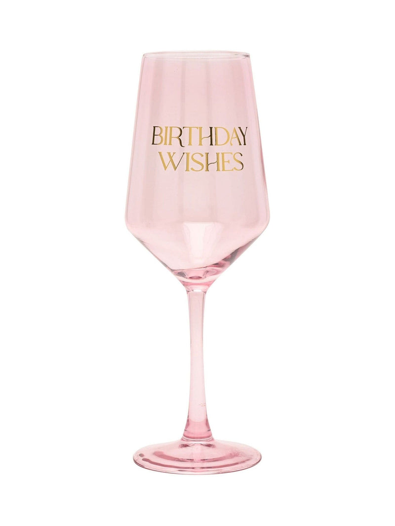 Widdop pink wine glass with Birthday Wishes decal, UK version