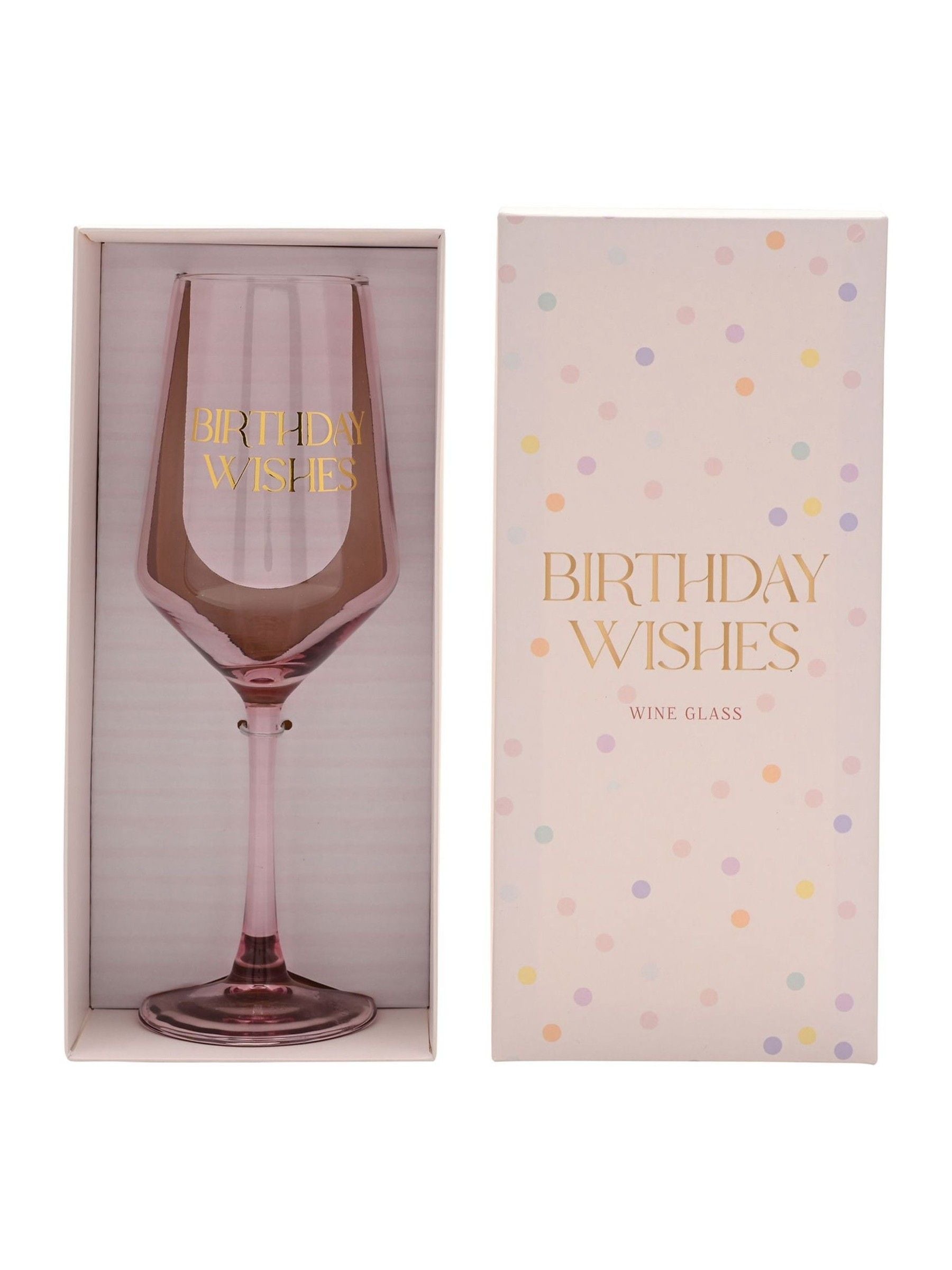 Widdop pink wine glass with Birthday Wishes decal, UK version