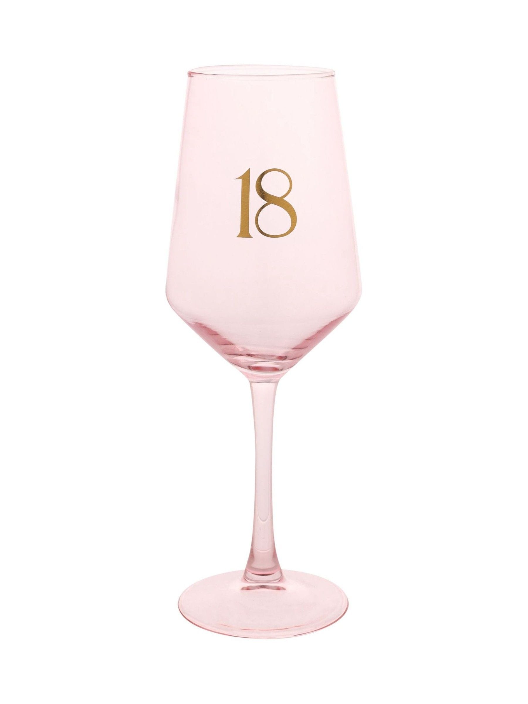 Widdop pink wine glass with gold 18 decal 23.5cm, UK version