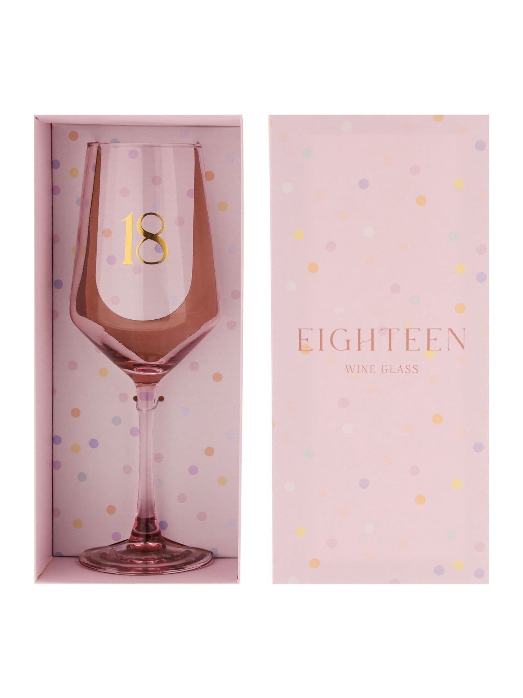 Widdop pink wine glass with gold 18 decal 23.5cm, UK version