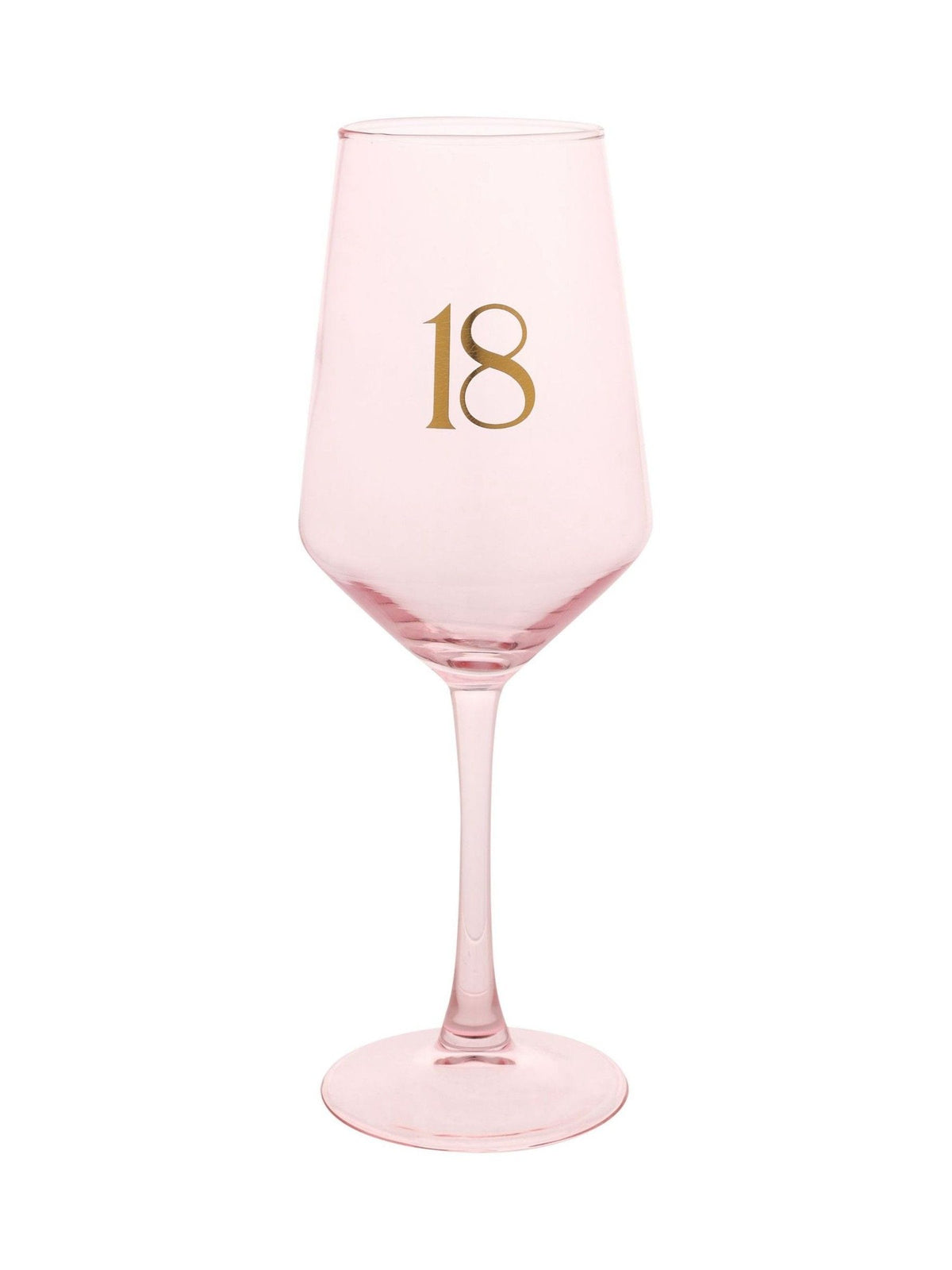 Widdop pink wine glass with gold 18 decal 23.5cm, UK version