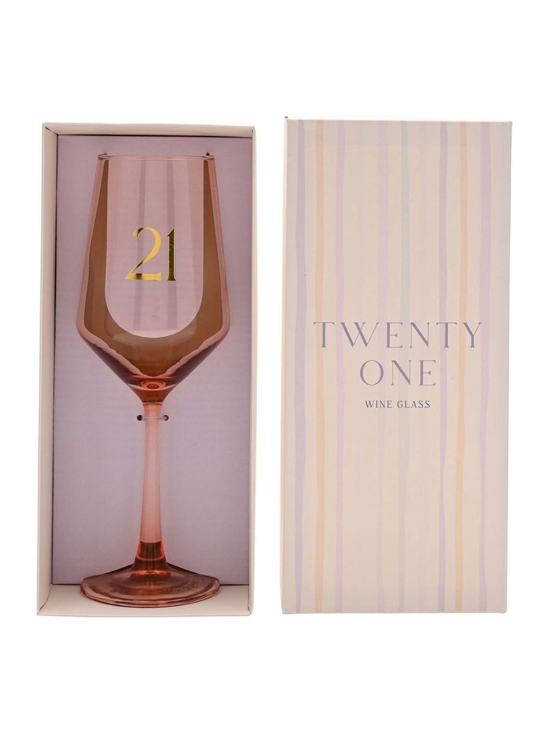 Widdop peach wine glass gold 21 decal 23.5cm (British brand)