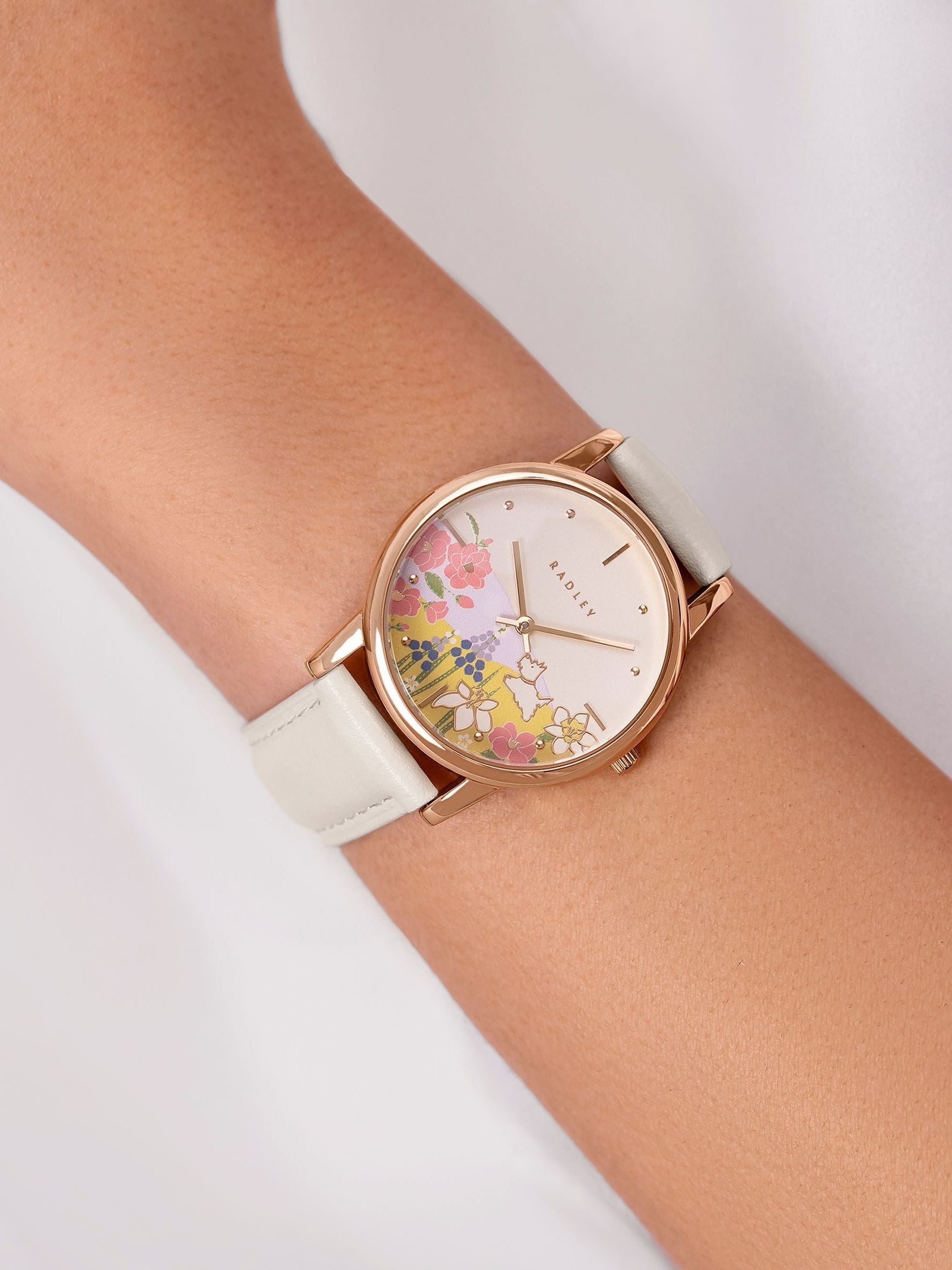 Radley Spring Meadows rose gold watch with salt leather strap - British product