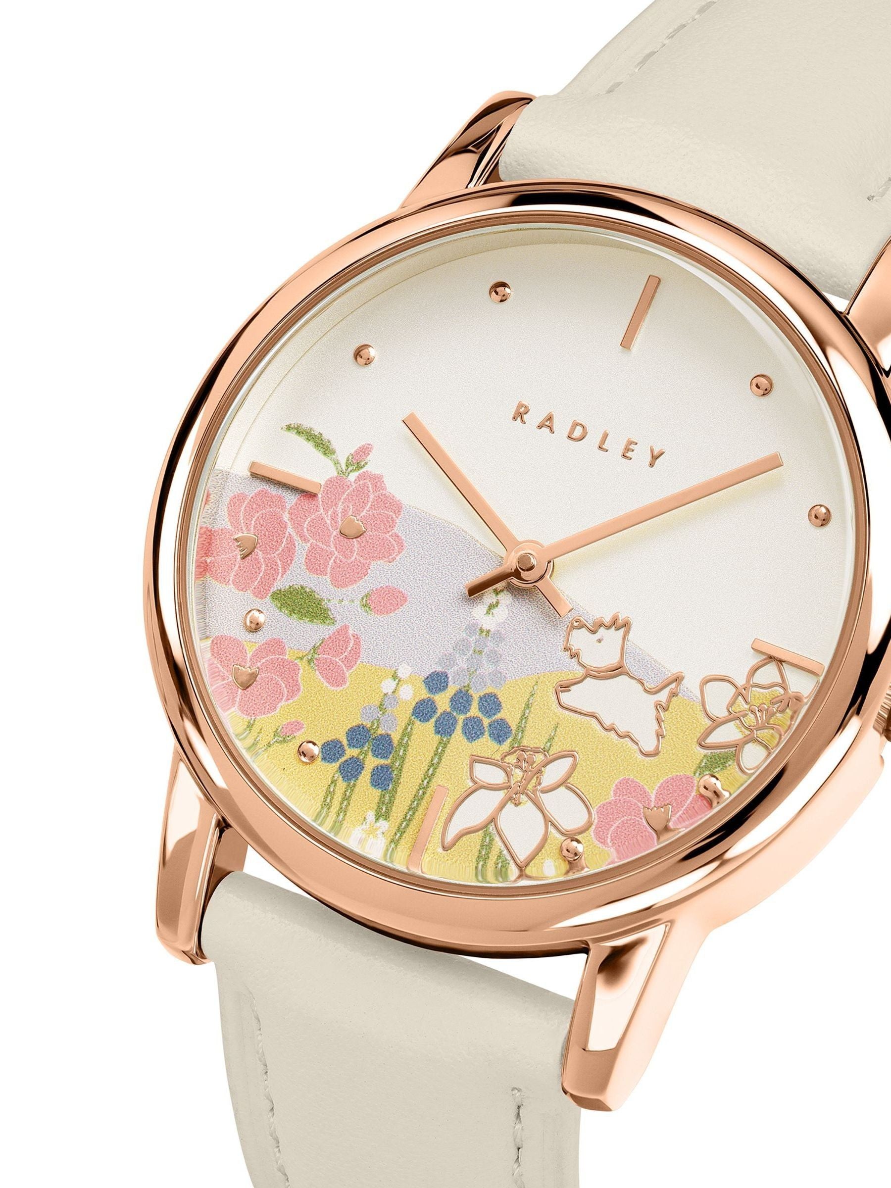 Radley Spring Meadows rose gold watch with salt leather strap - British product