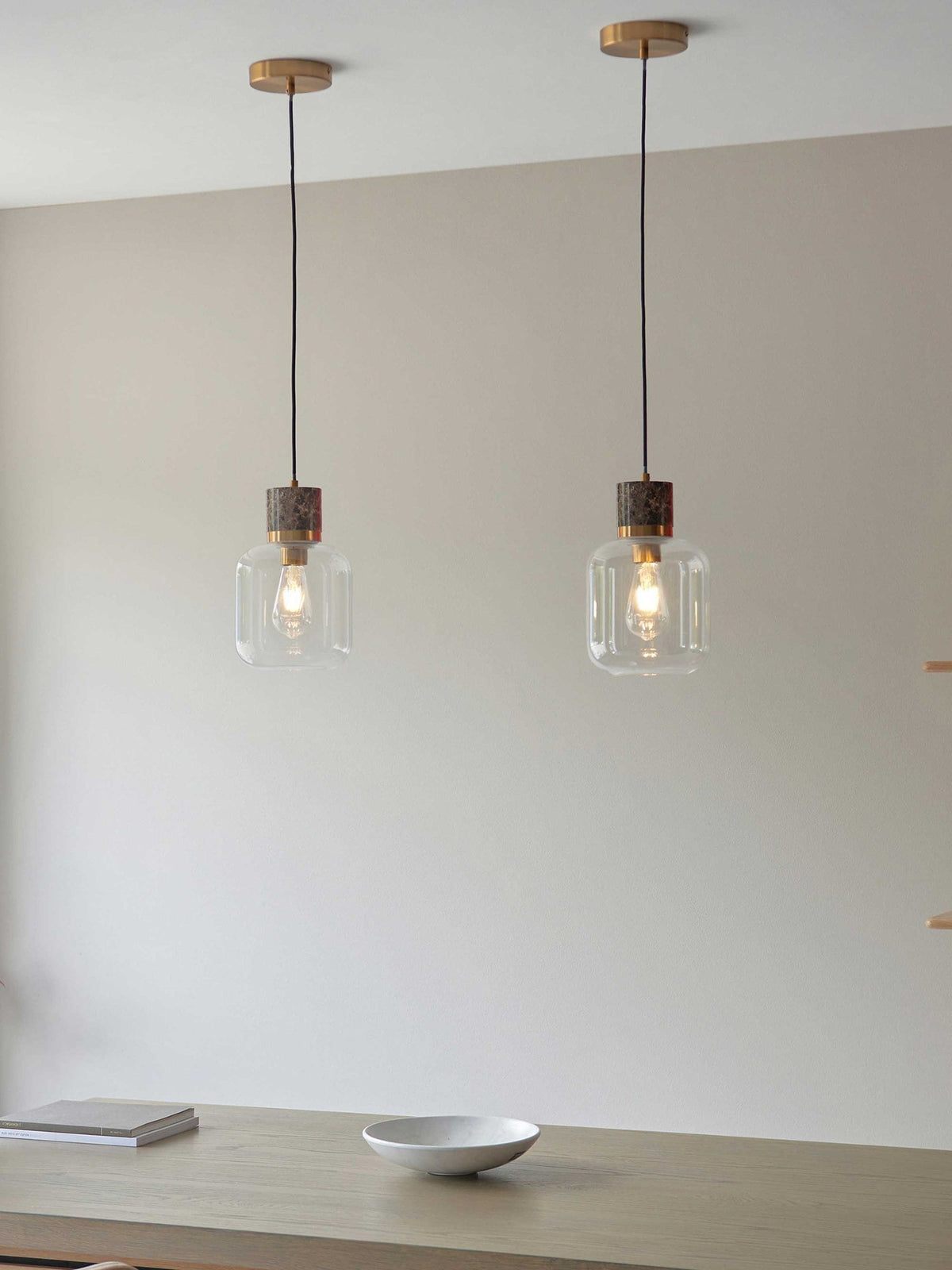 Gallery Home dark brown travertine ceiling pendant light, imported from the UK