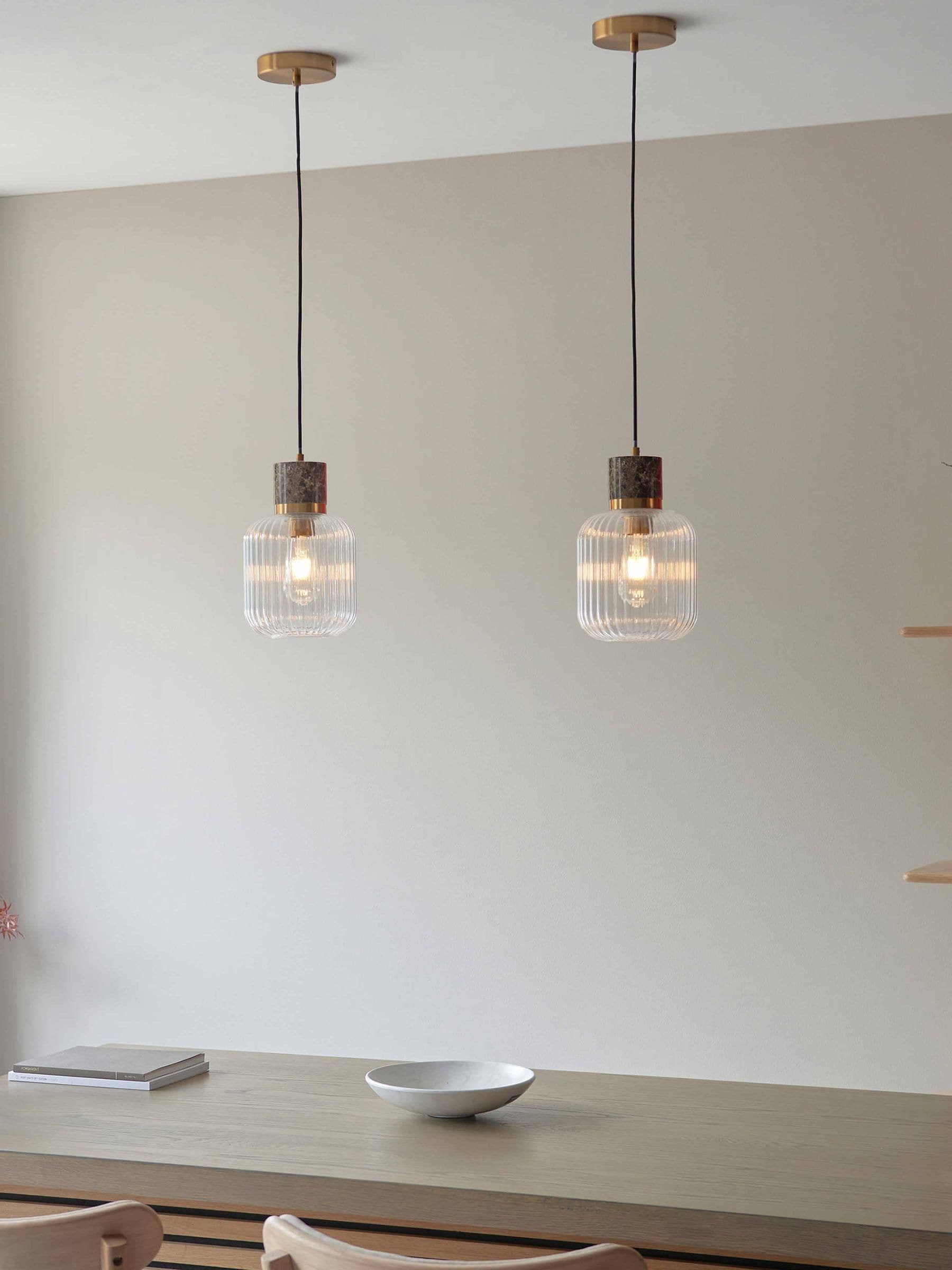 Gallery Home dark brown travertine ribbed pendant light - British product