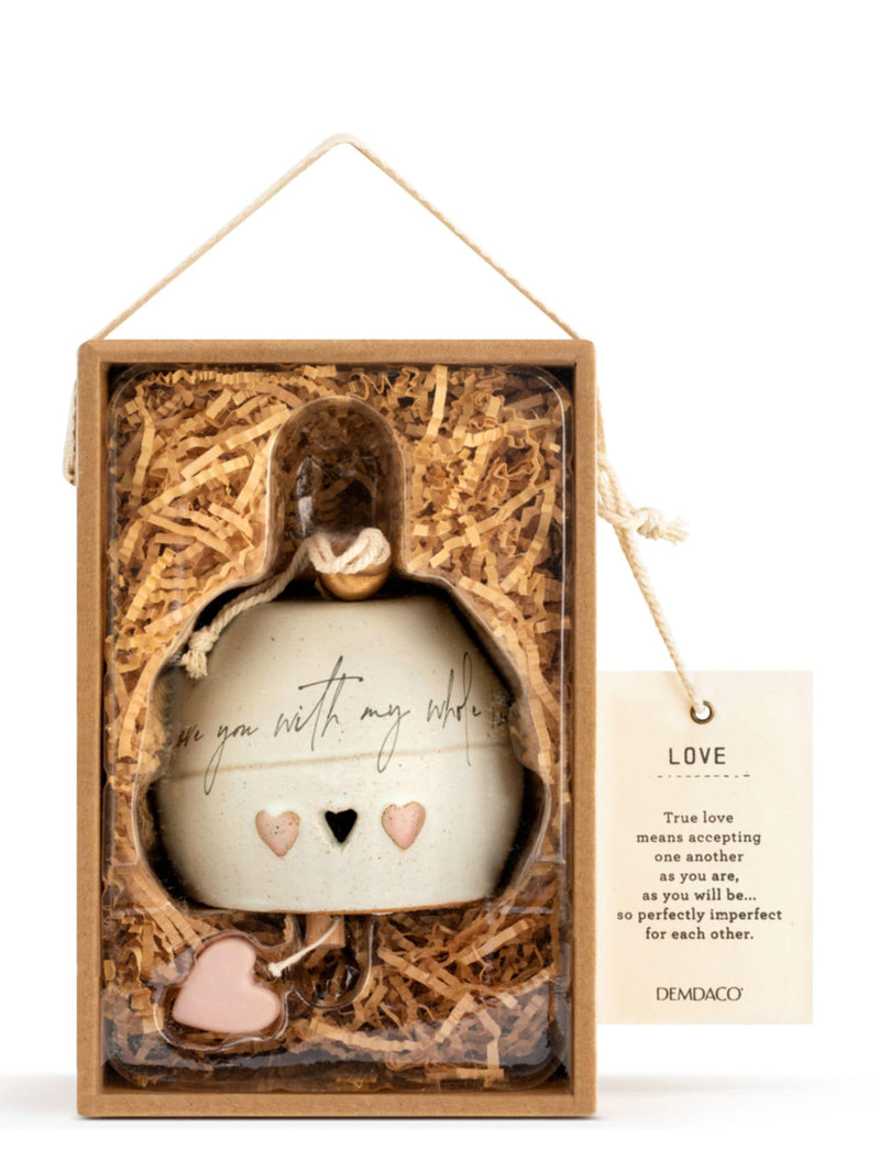 Widdop Cream Love Bell ceramic hanging bell with heart charm, UK version