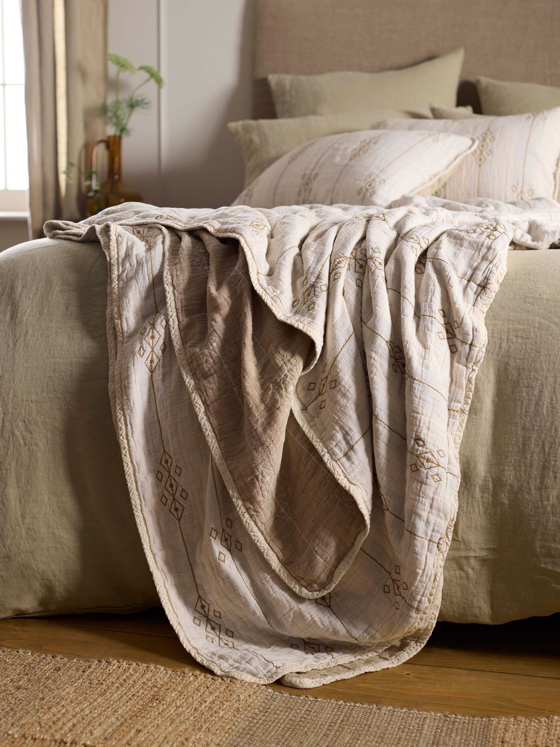 Secret Linen Store natural Jasper quilted throw (British brand)
