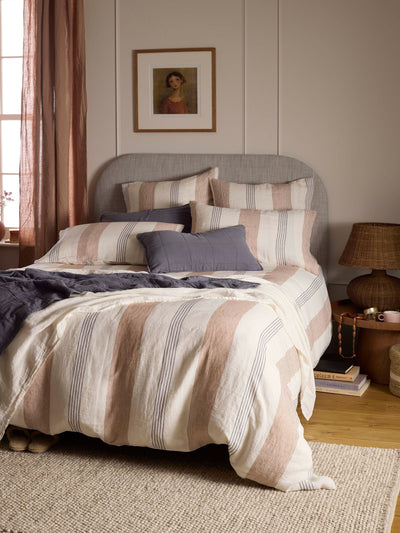 Next Secret Linen Store Blue and Spice Sienna Stripe 100% Linen Pillowcase- Buy online at McGrocer