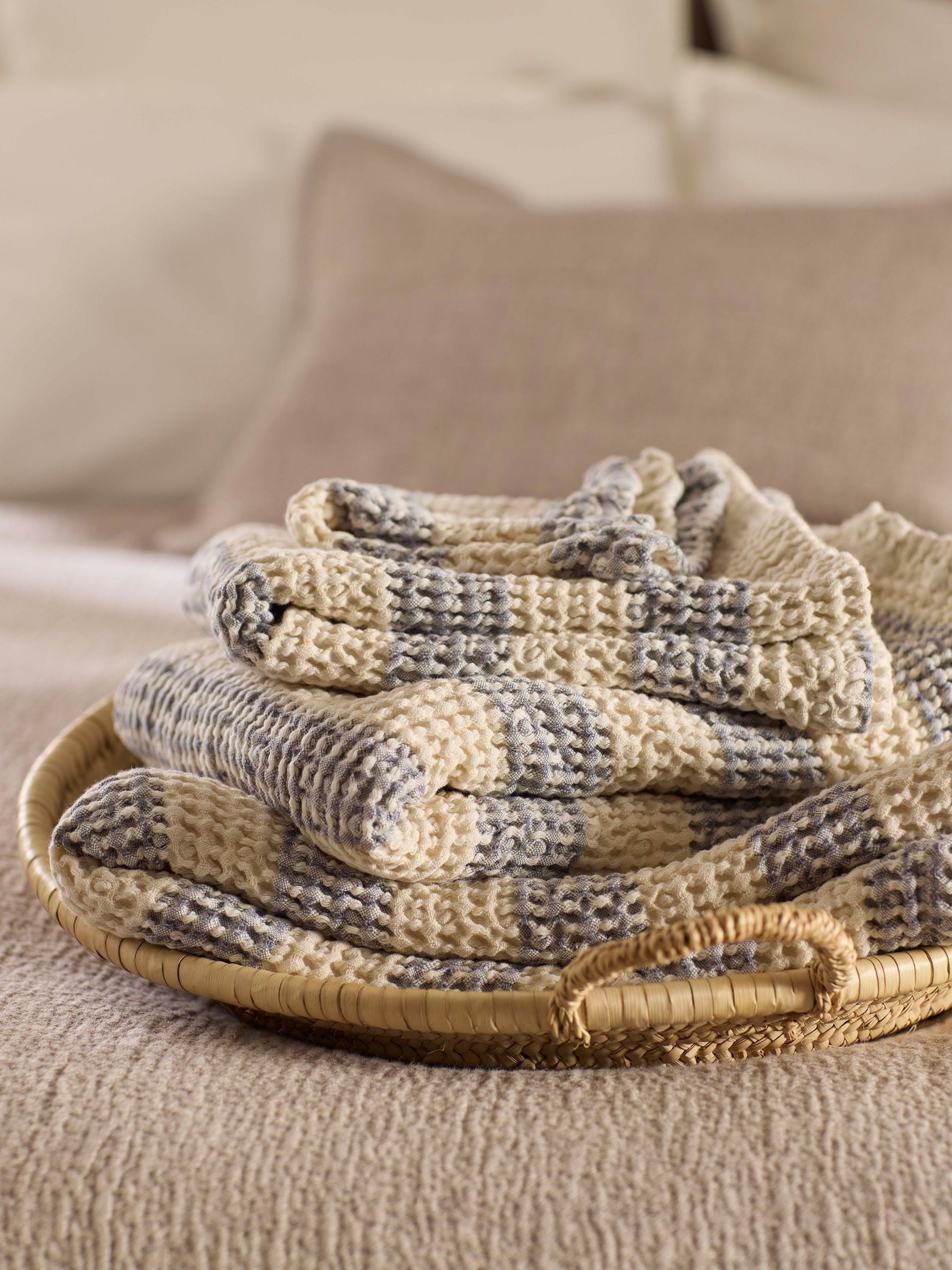 Secret Linen Store French Blue Stripe Waffle Towel