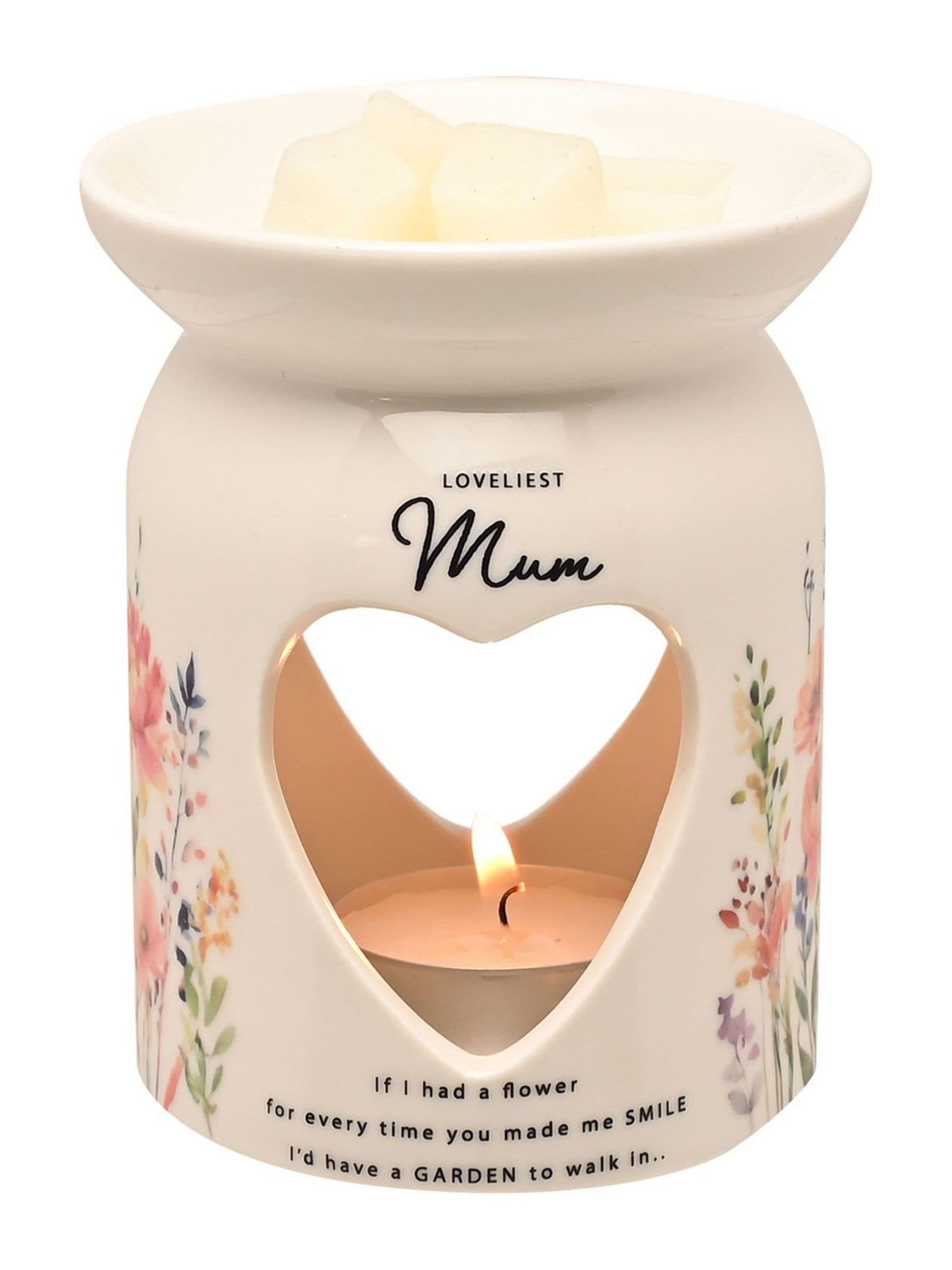 Widdop white wax melt burner with Mum design 10cm (British brand)