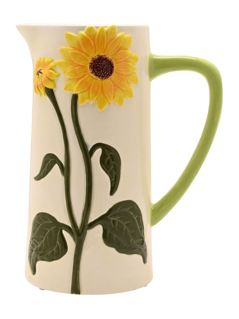 Widdop White Handpainted Sunflower Jug ceramic 24cm, imported from the UK