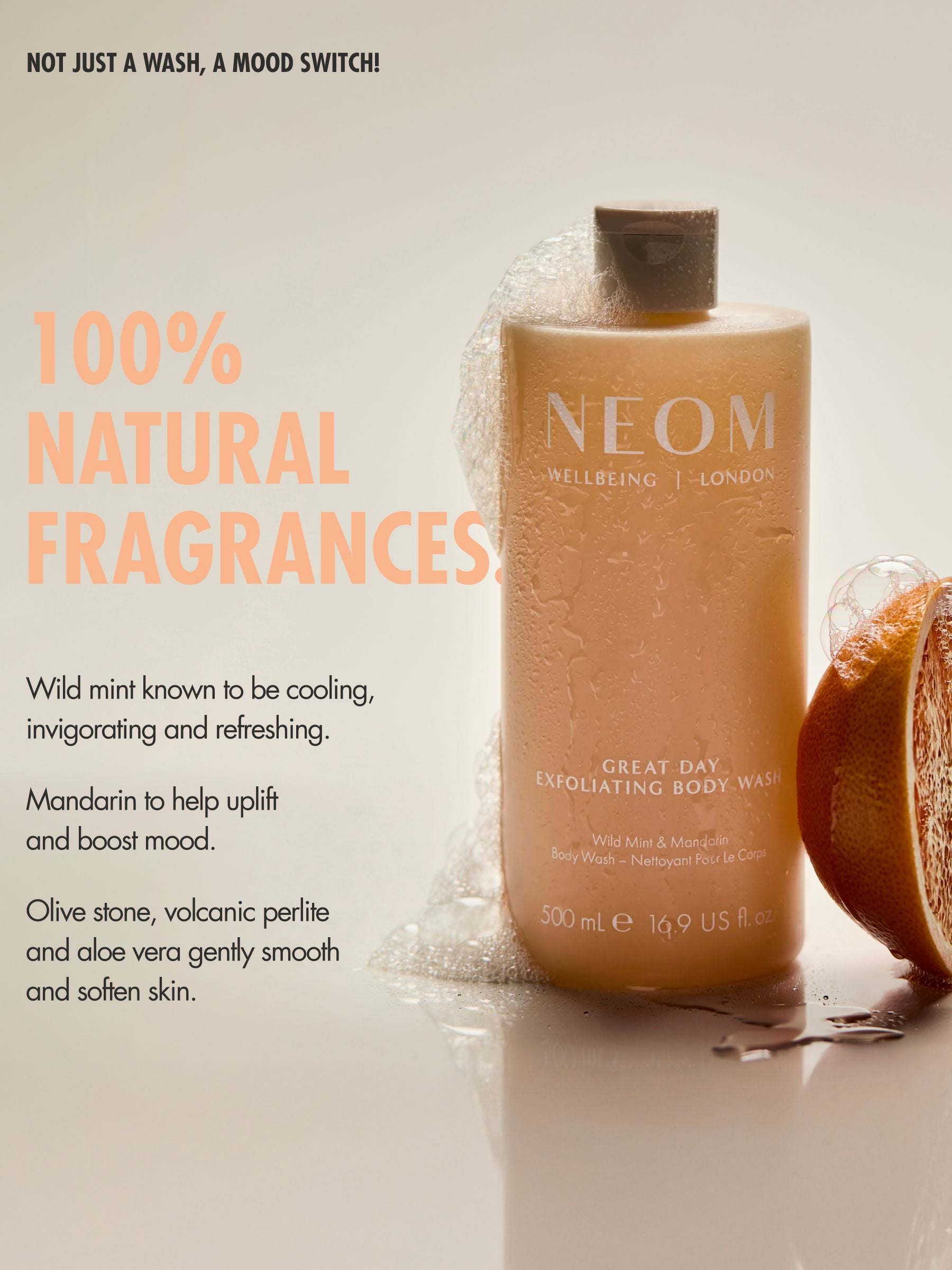 NEOM Great Day exfoliating body wash 500ml (British brand)