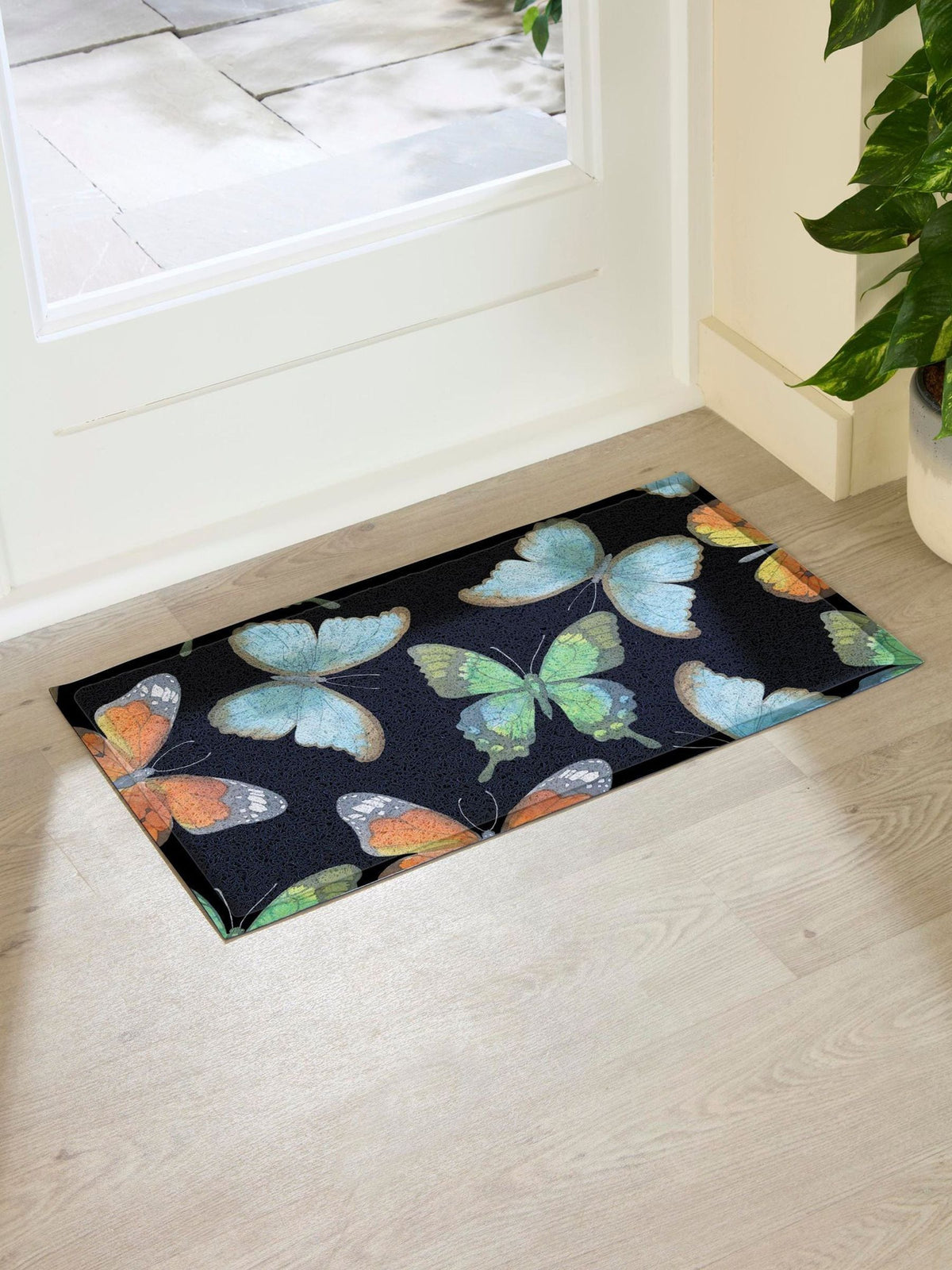 Artsy black watercolour butterfly doormat 70x40cm, imported from the UK