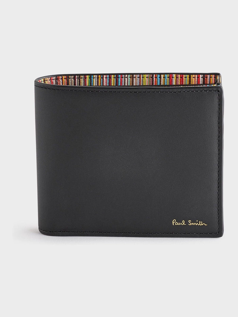PS Paul Smith black leather signature stripe billfold wallet, imported from the UK