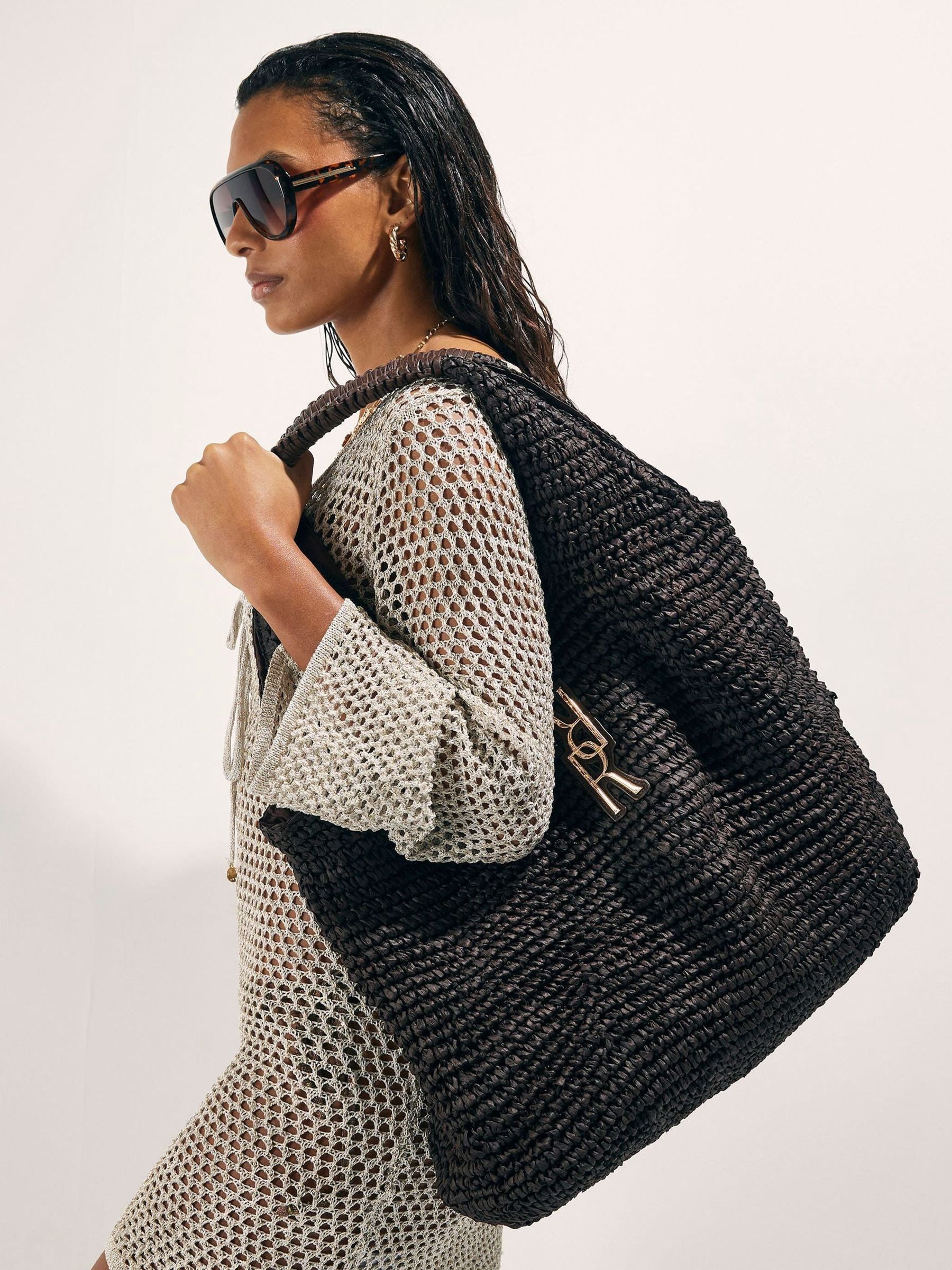 River Island brown raffia shopper bag, UK version