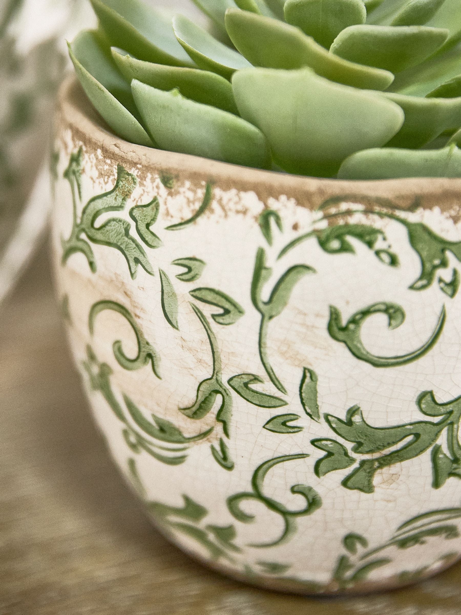 Dibor green botanical ceramic plant pot - British product