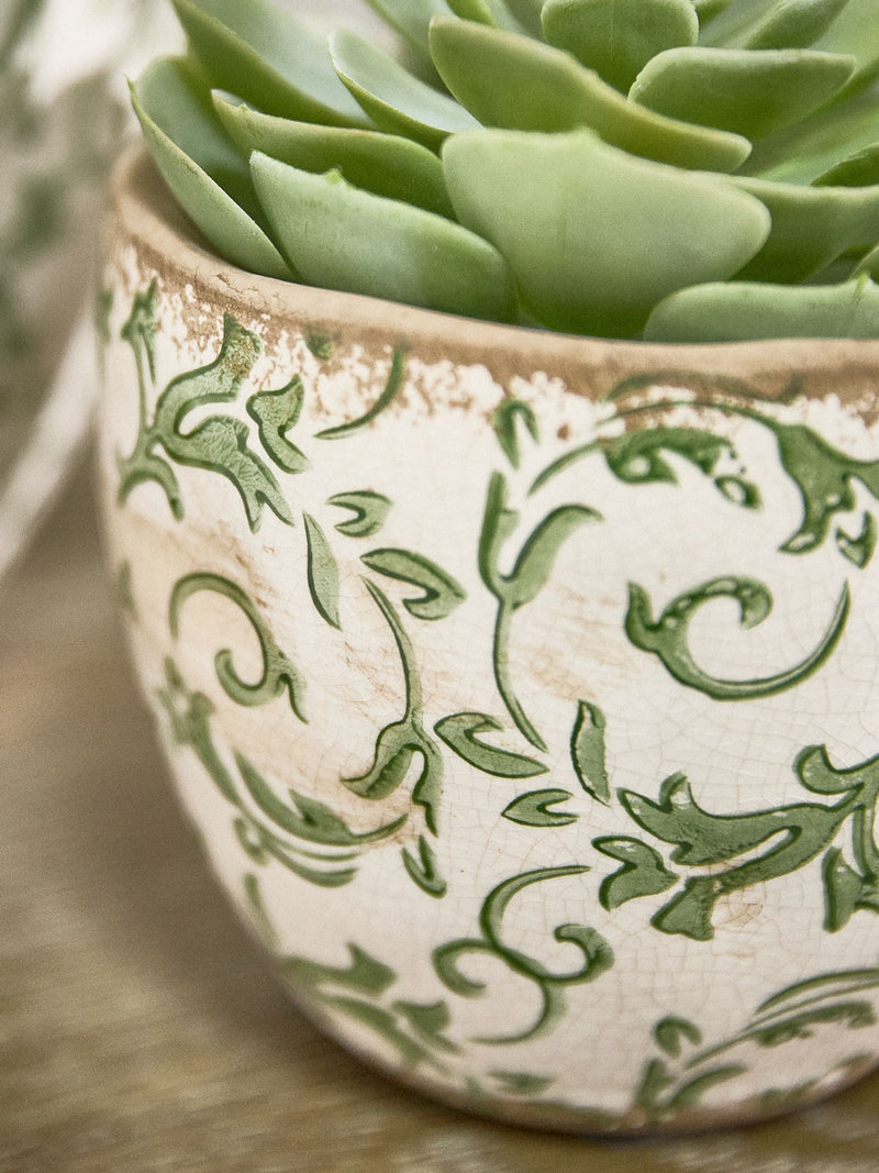 Dibor green botanical ceramic plant pot - British product