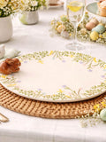 Widdop white serving plate with bunny detail and wildflowers, UK version