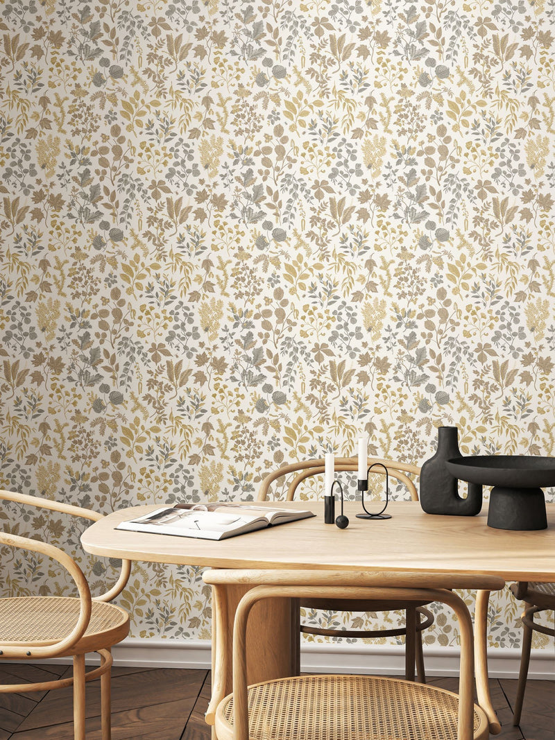 Hoopla Walls Stone Sand Botanical Leaves wallpaper 10 metre roll - British product