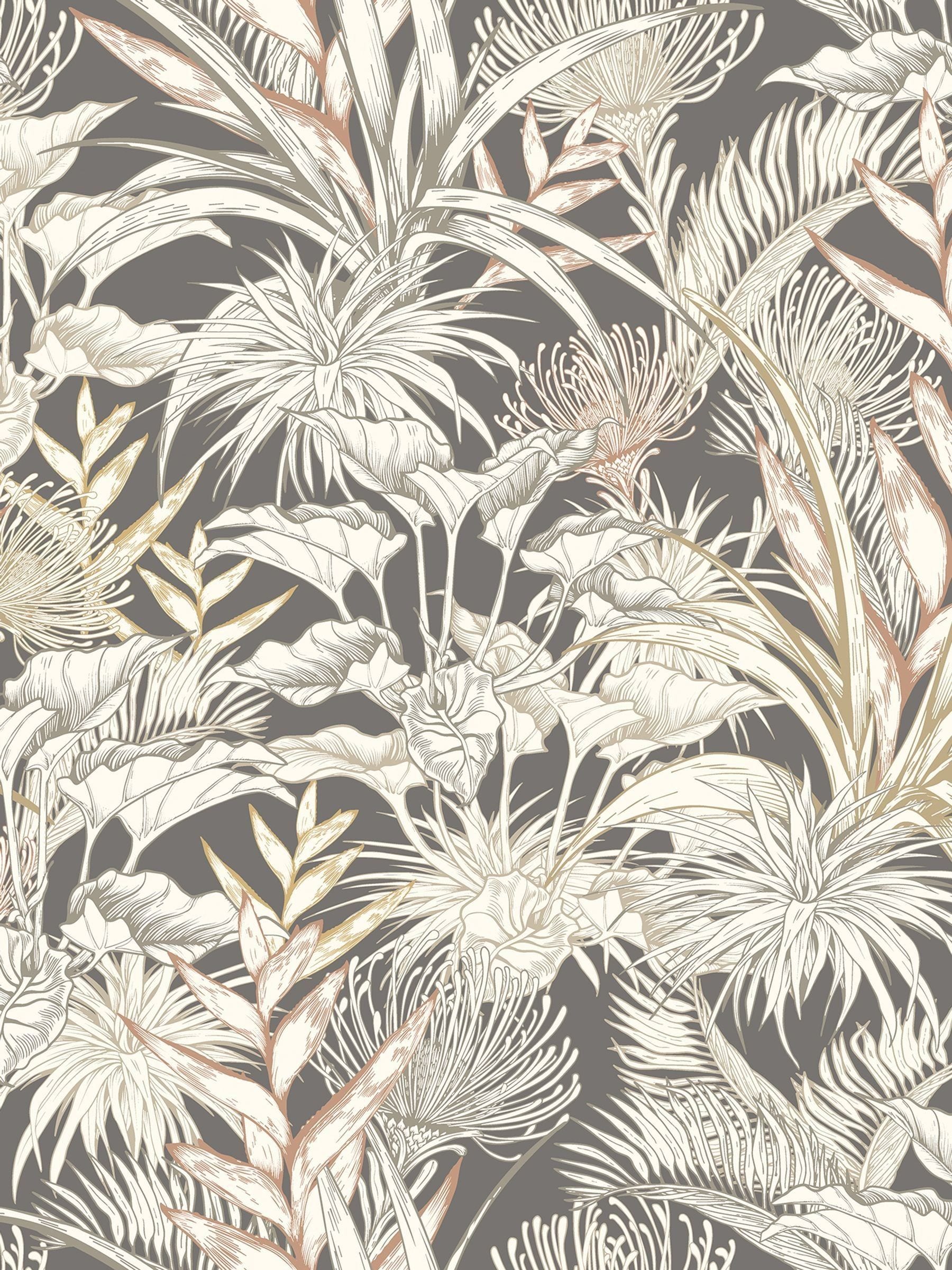 Hoopla Walls charcoal stone tropical canopy wallpaper 10m roll, UK version