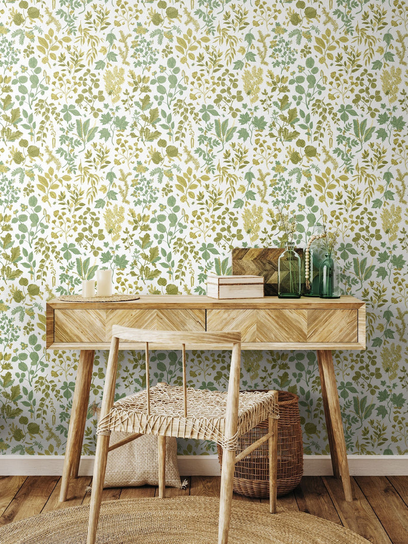 Hoopla Walls Stone Sand Botanical Leaves Wallpaper 10m