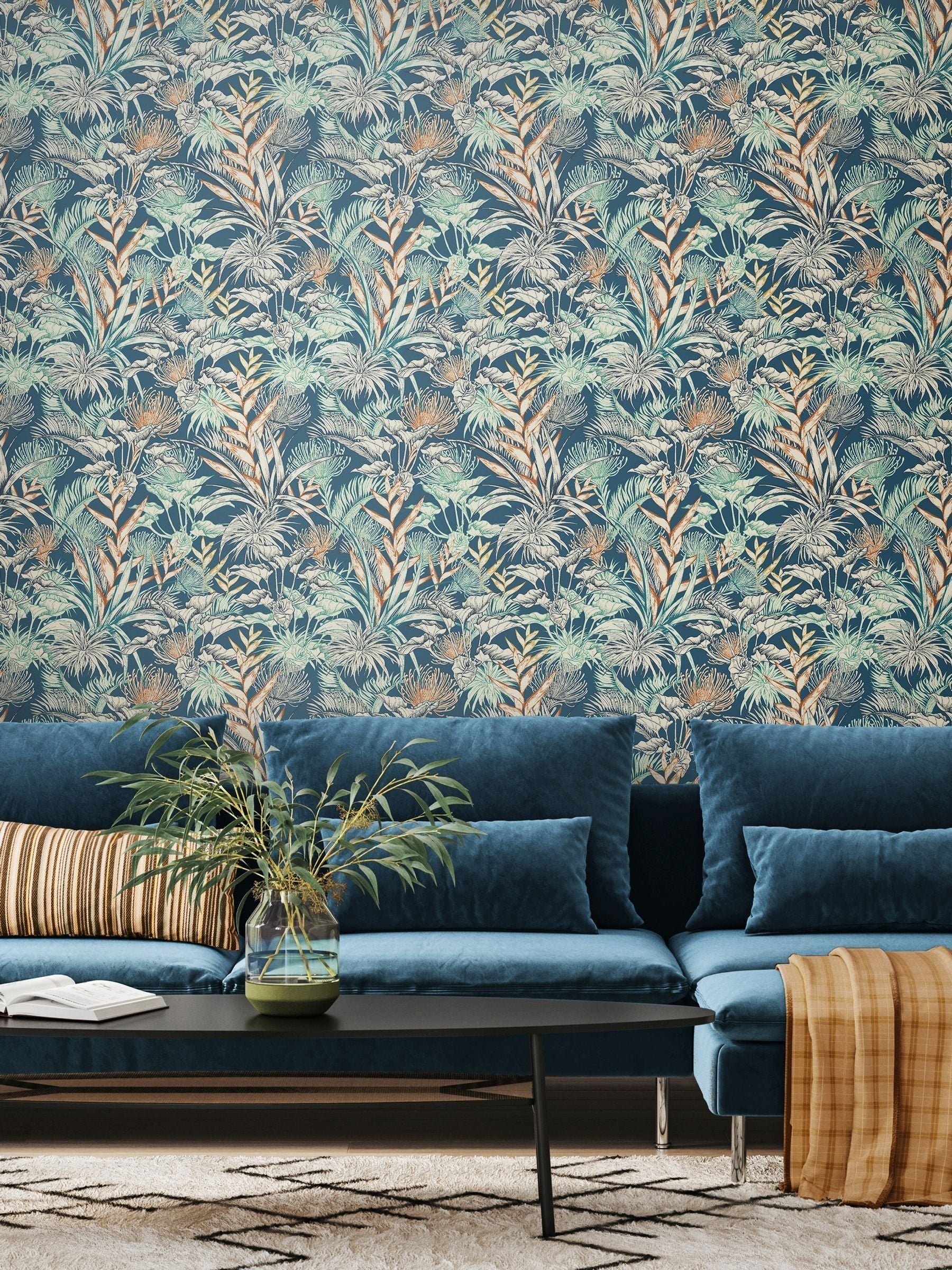 Hoopla Walls Charcoal Stone Tropical Canopy Wallpaper 10m x 50cm