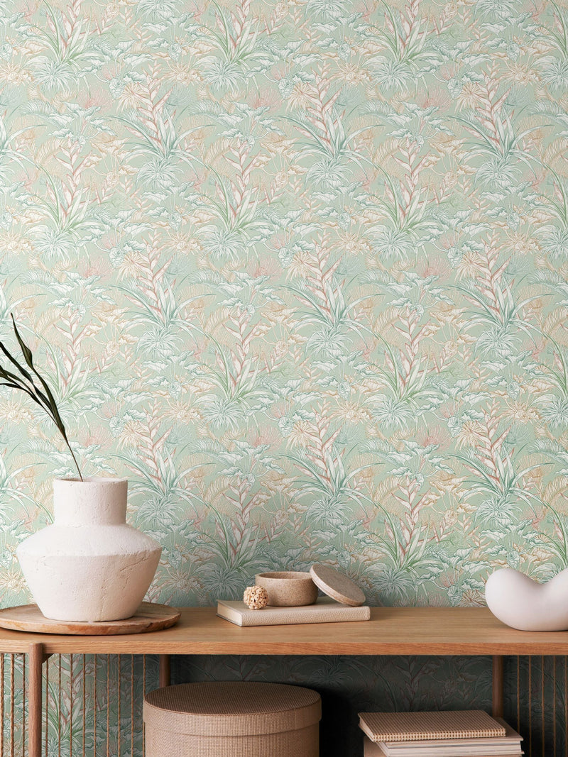 Hoopla Walls Charcoal Stone Tropical Canopy Wallpaper 10m x 50cm